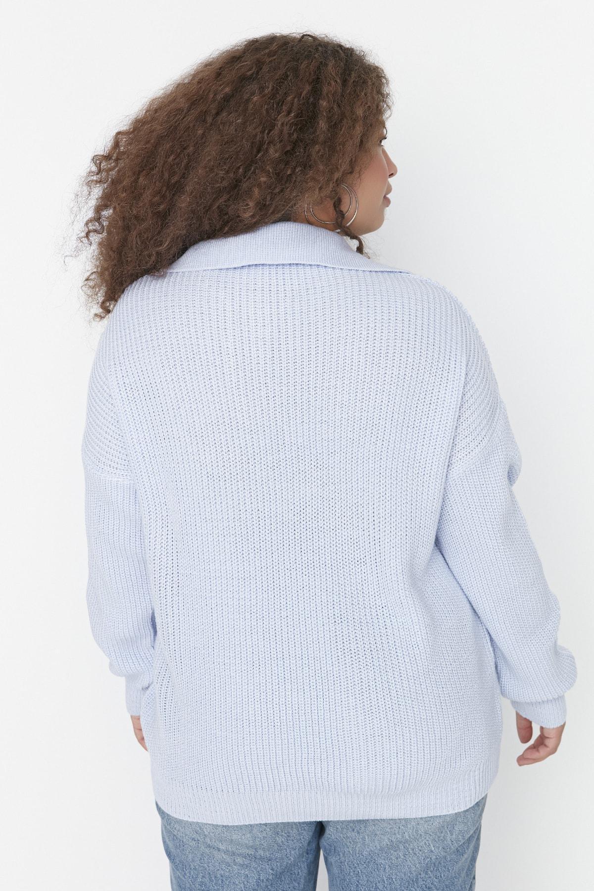 Purple Polo Neck Plus Size Sweater, , large image number 4