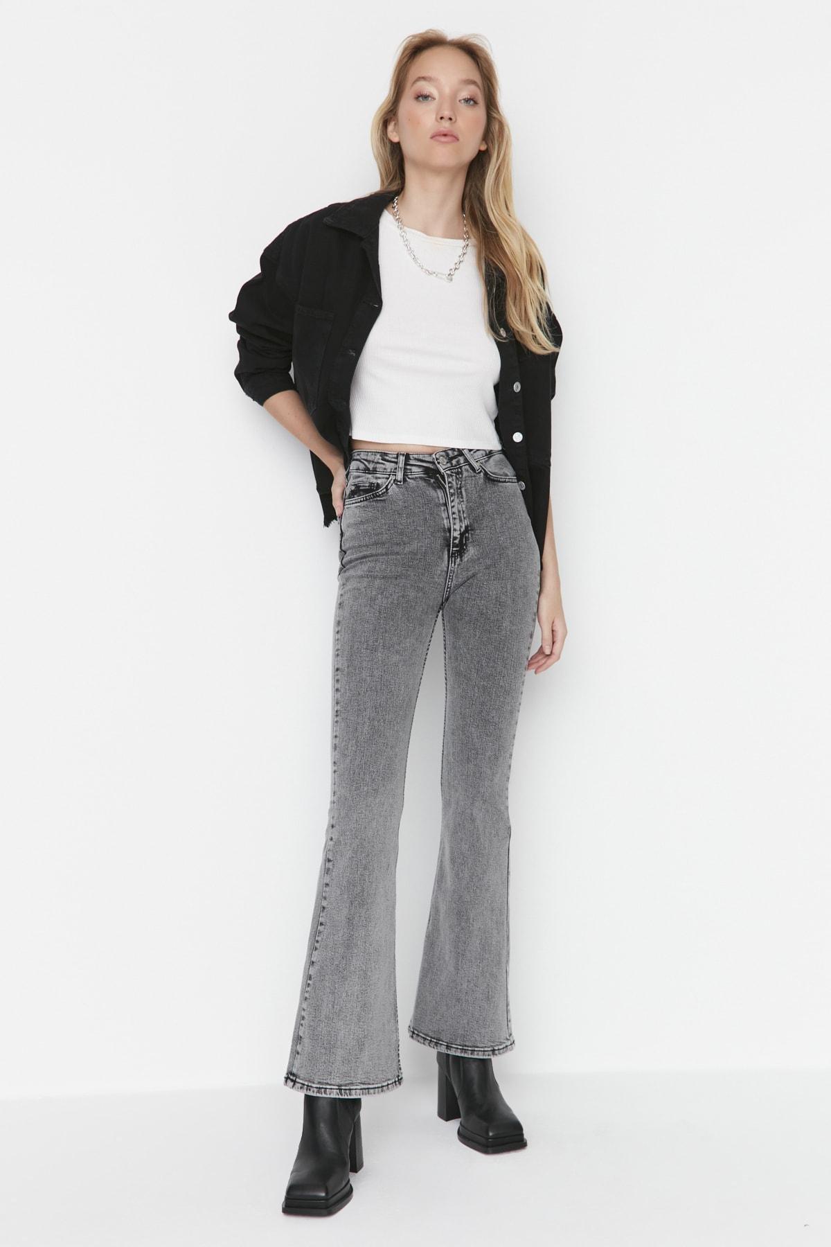 Gray Bootcut High Waist Jeans, , large image number 0