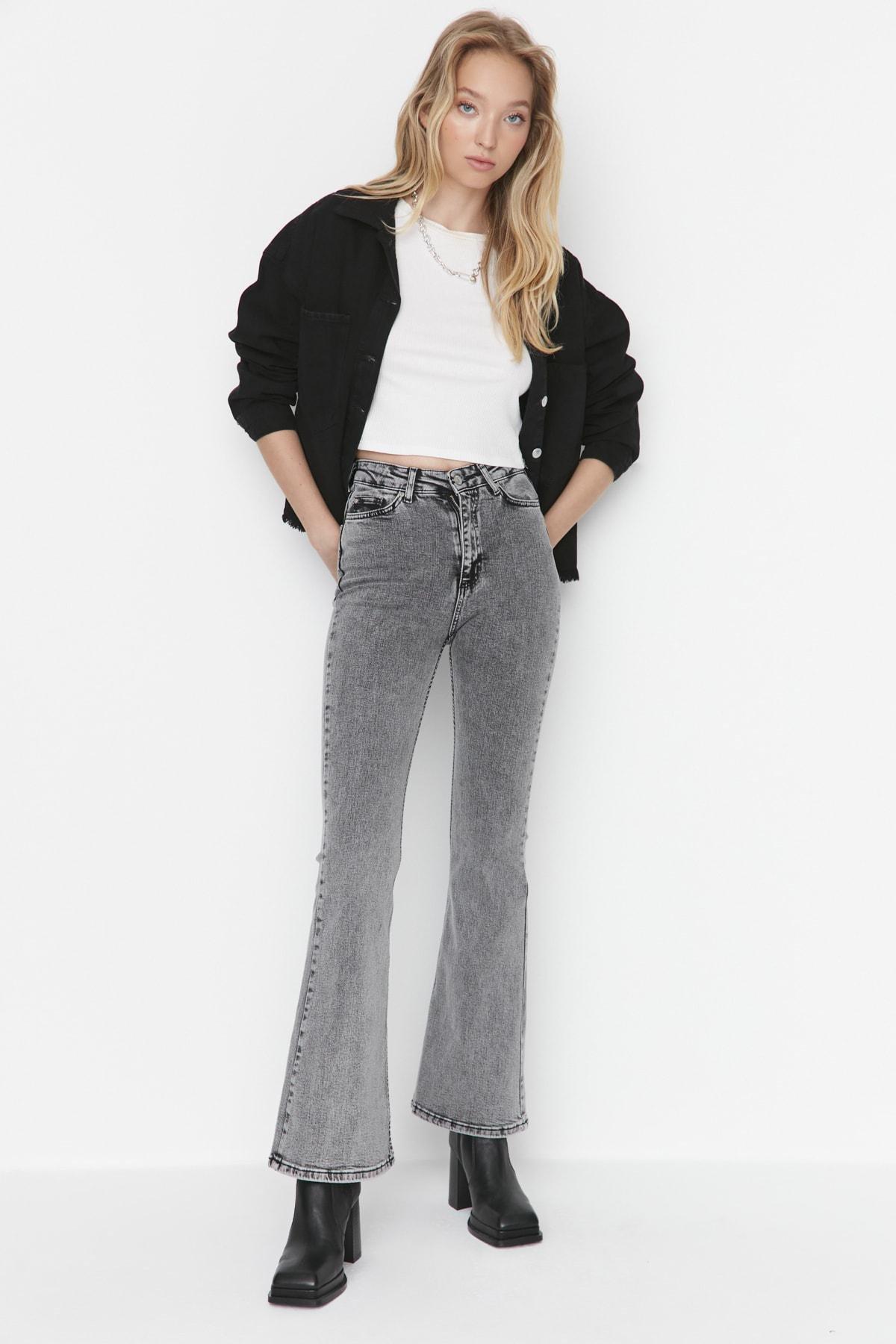 Gray Bootcut High Waist Jeans, , large image number 1