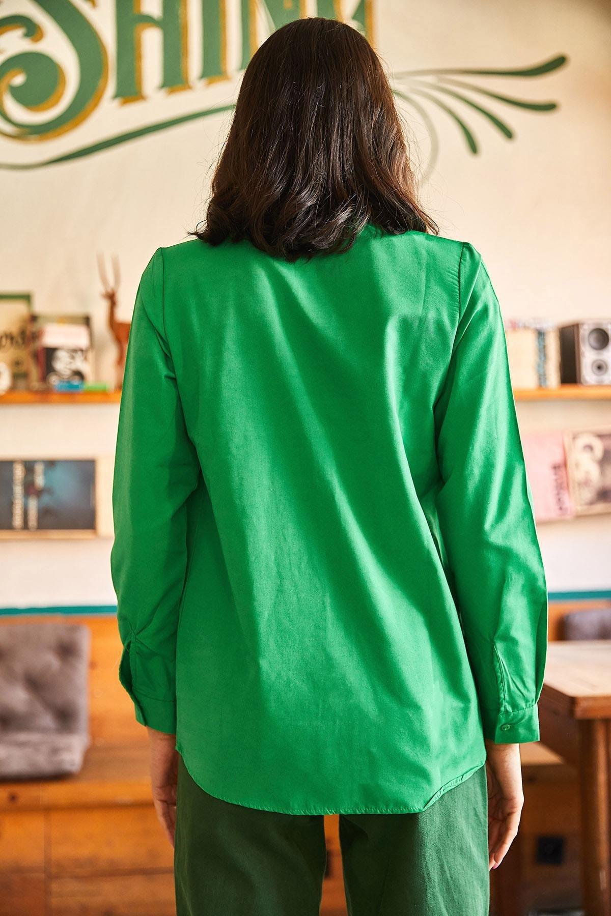 Green Viscose Basic Shirt, Grassgreen, large image number 3