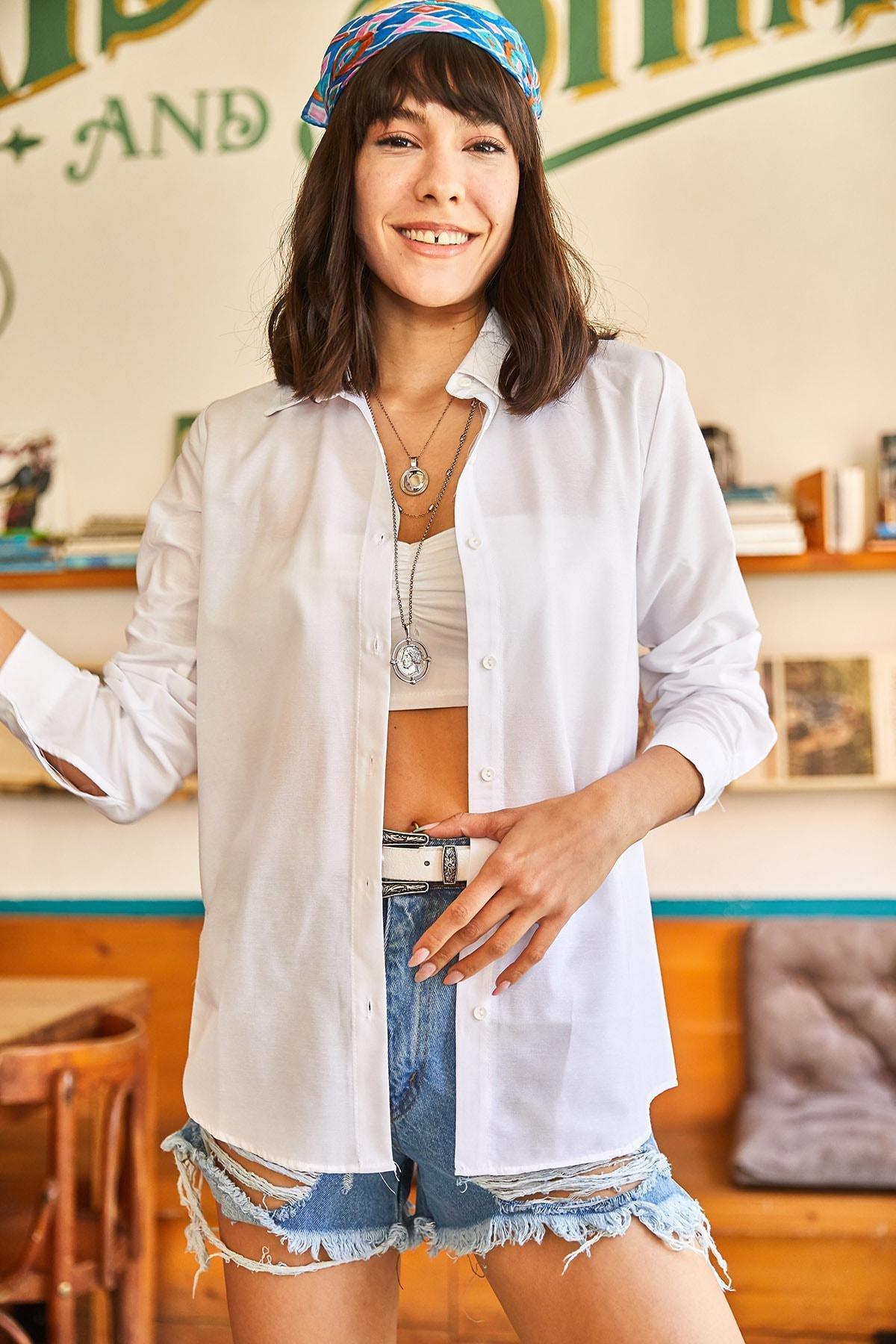 White Viscose Basic Shirt, , large image number 2