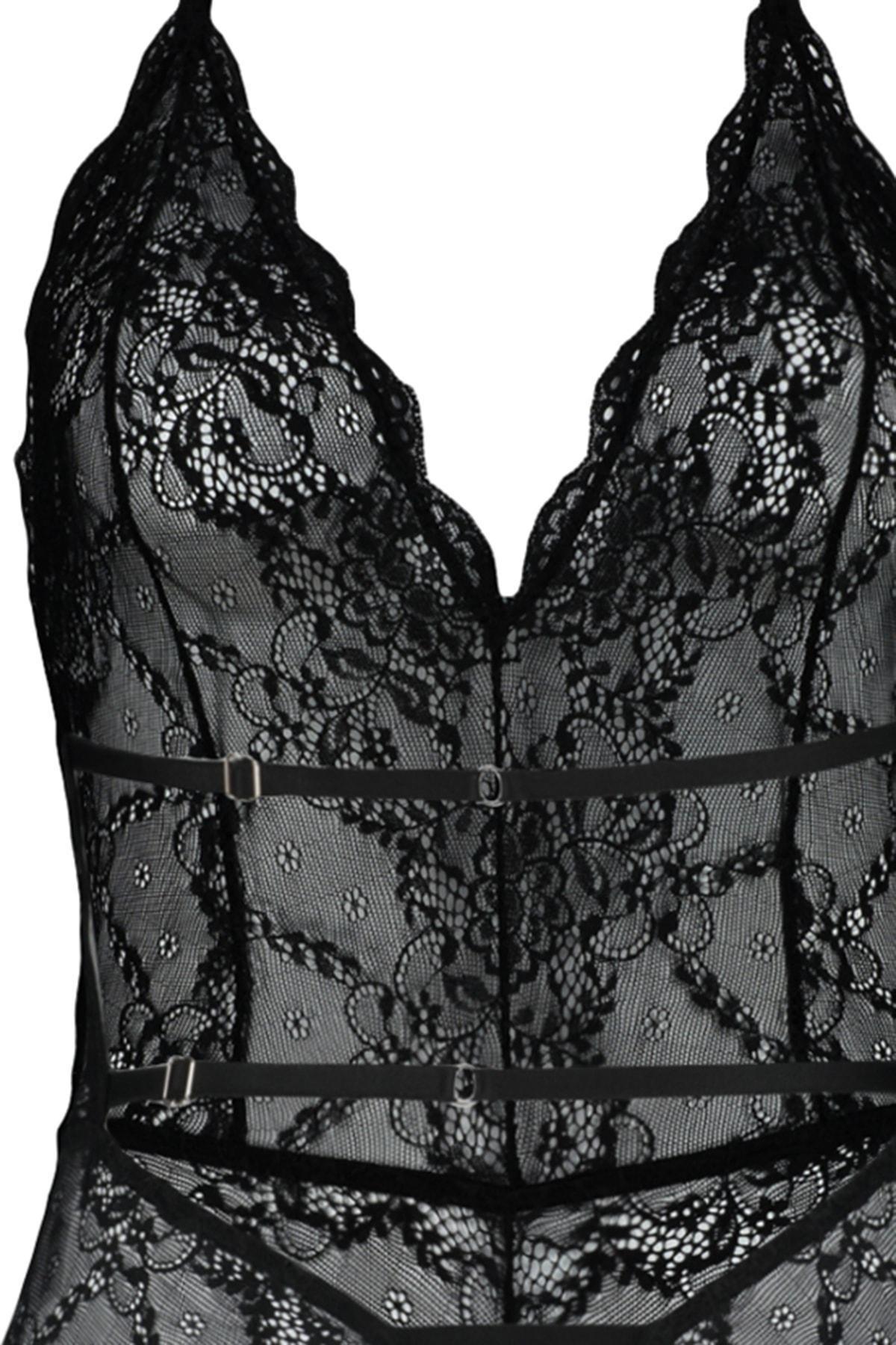 Black Fitted V-Neck Bodysuit, , large image number 5