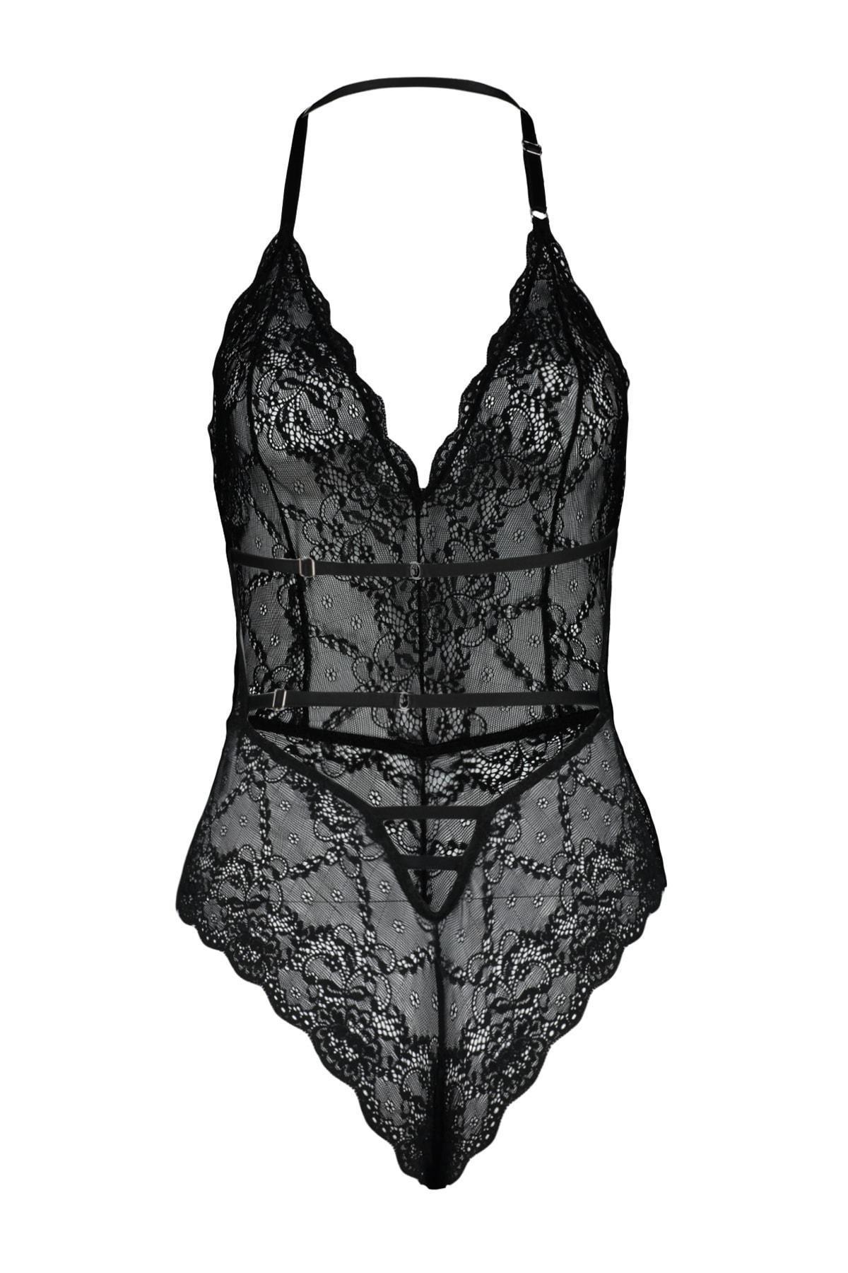 Black Fitted V-Neck Bodysuit, , large image number 6