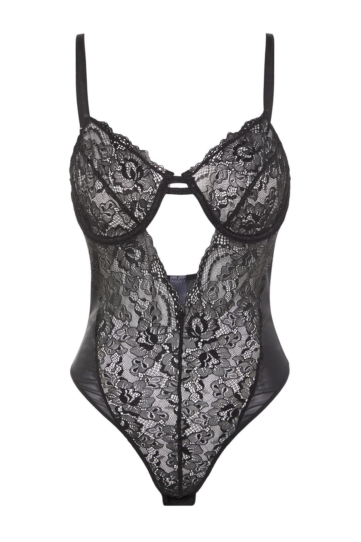 Black Ajoure V-Neck Slim Bodysuit, , large image number 1