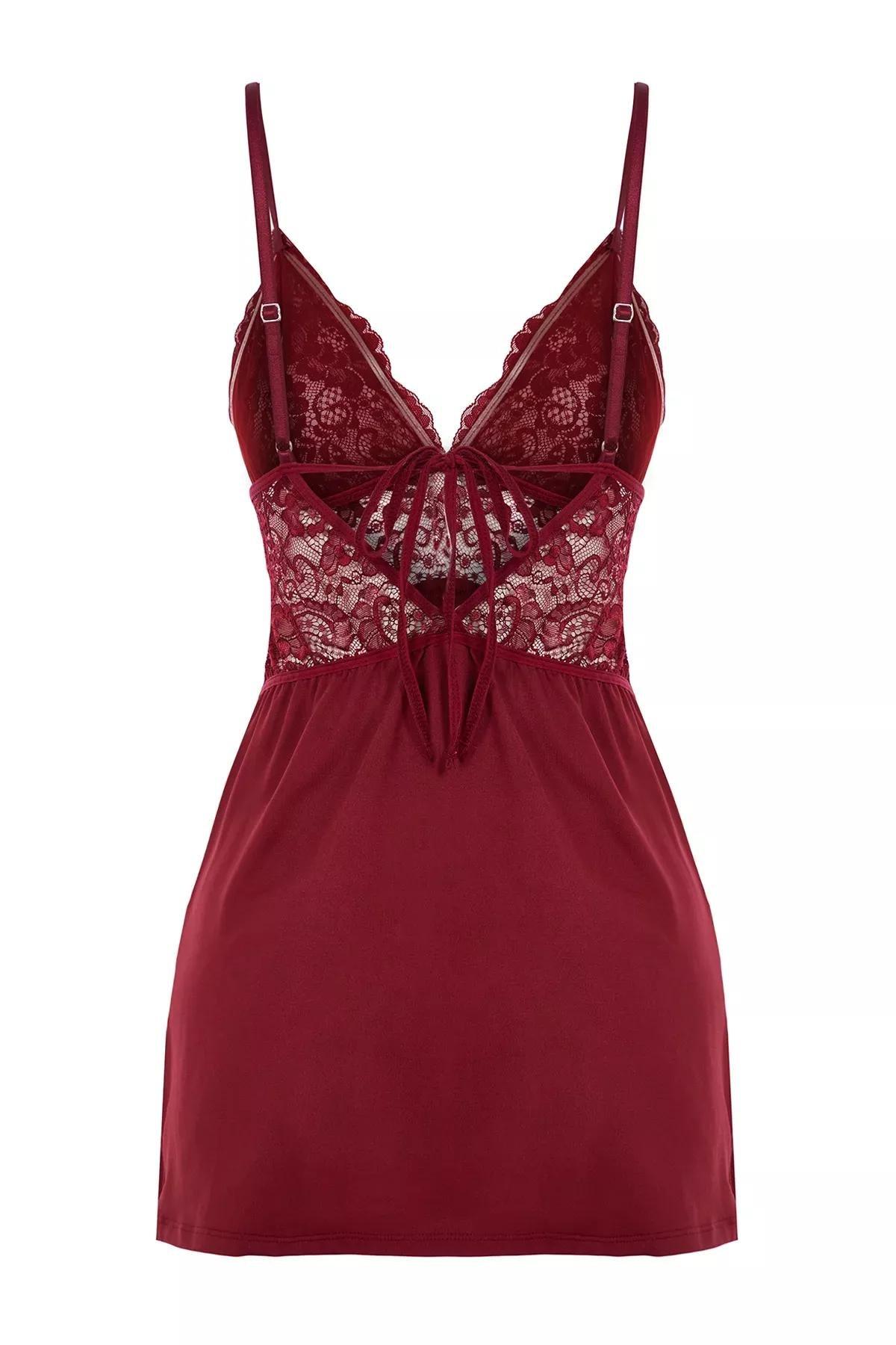 Burgundy Lace Slit Nightgown, , large image number 6