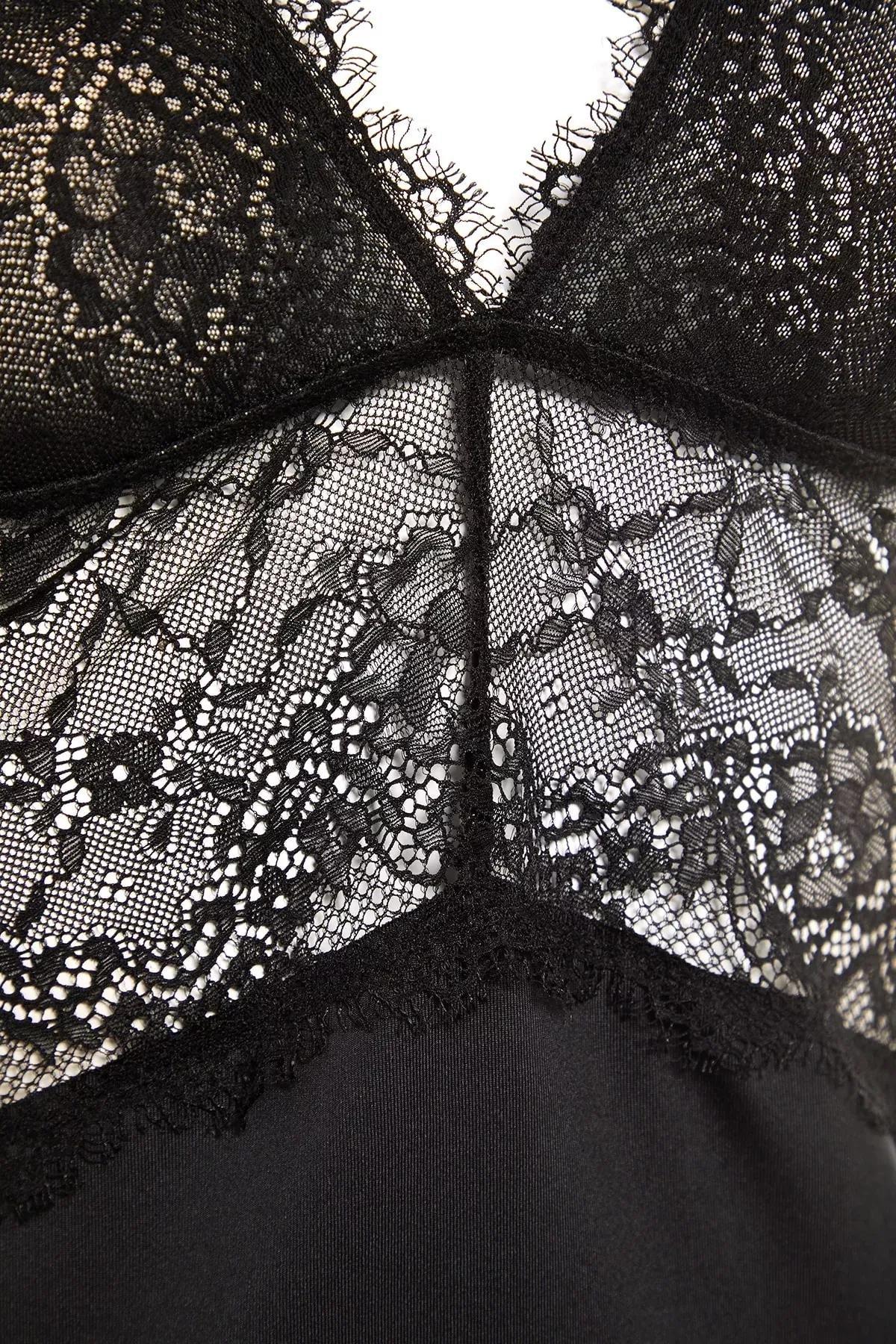 Black Cowl Neck Mini Sexy Nightgown, Black, large image number 5