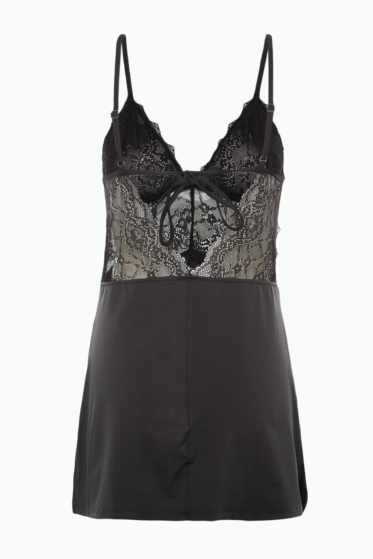 Black Cowl Neck Mini Sexy Nightgown, , large image number 6