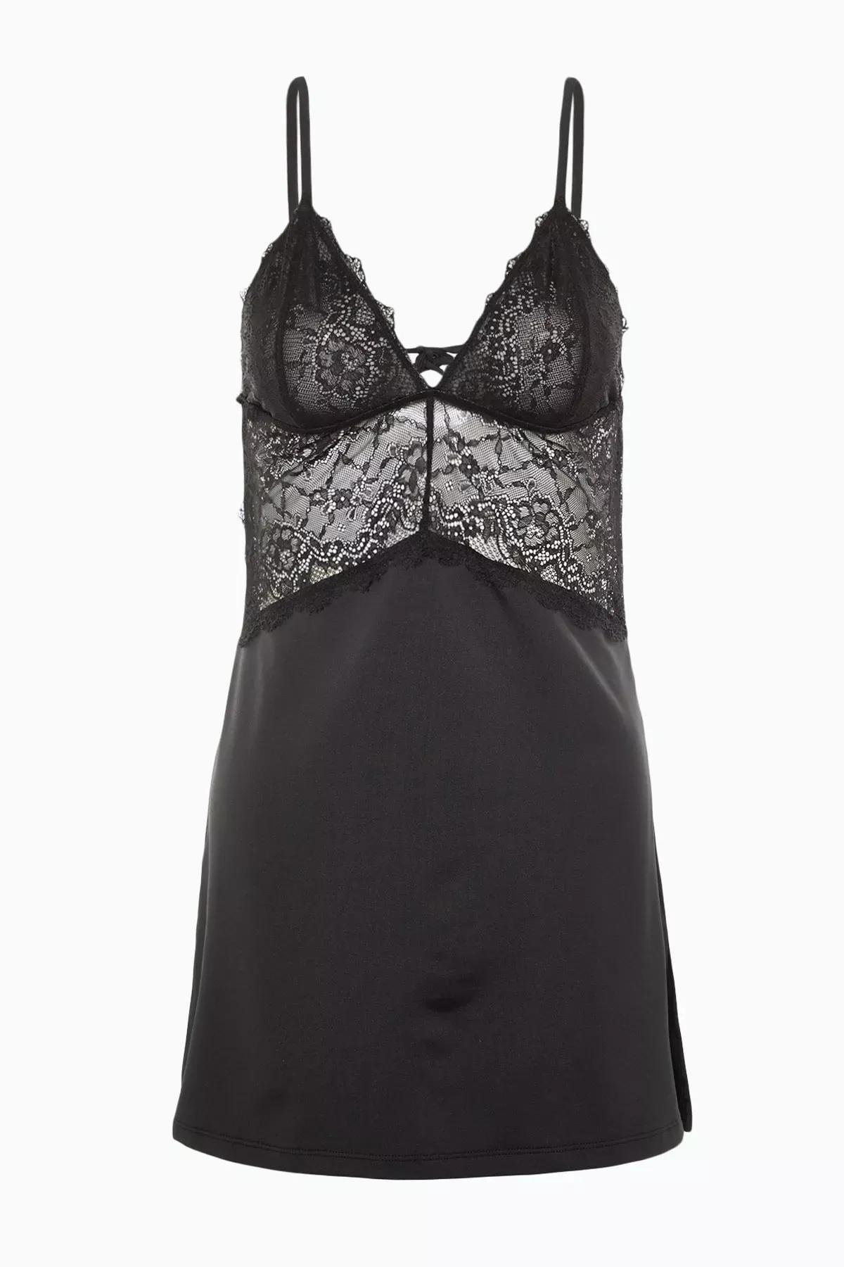 Black Cowl Neck Mini Sexy Nightgown, Black, large image number 6