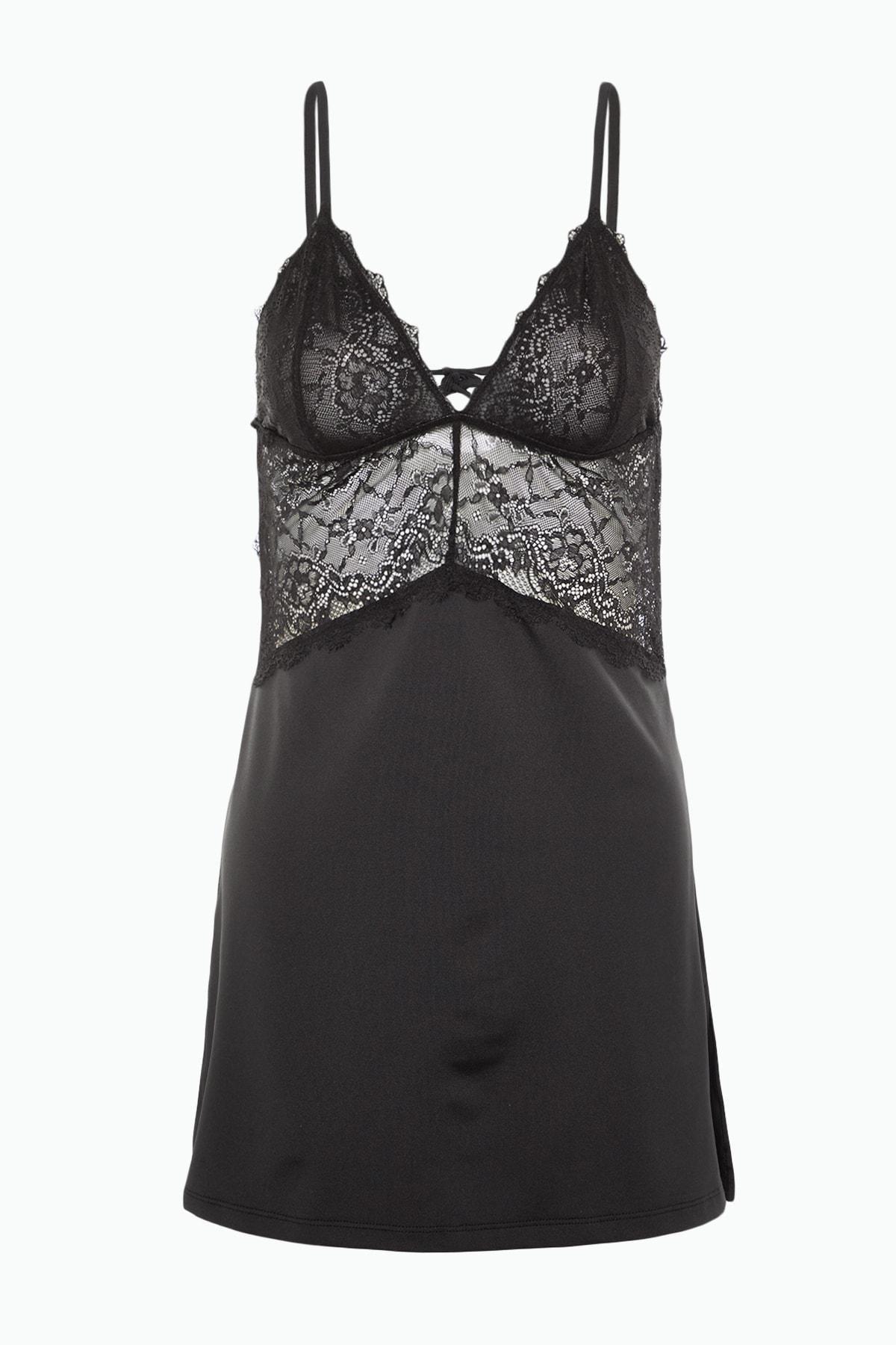 Black Cowl Neck Mini Sexy Nightgown, , large image number 8