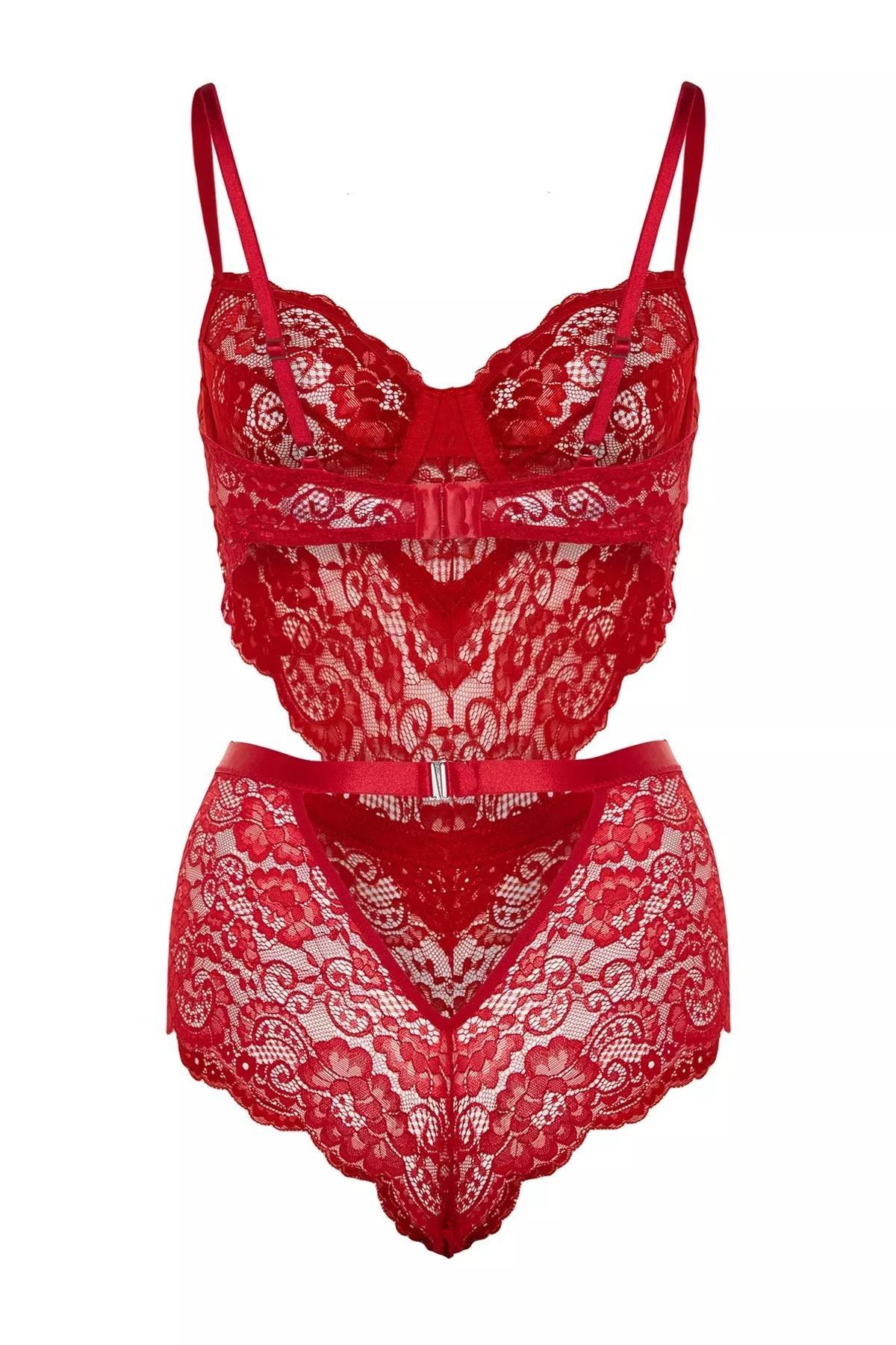 Red V-Neck Bodysuit, Dark red, large image number 7