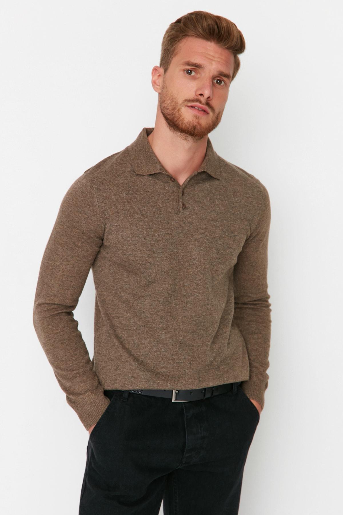 Brown Polo Neck Slim Sweater, , large image number 0