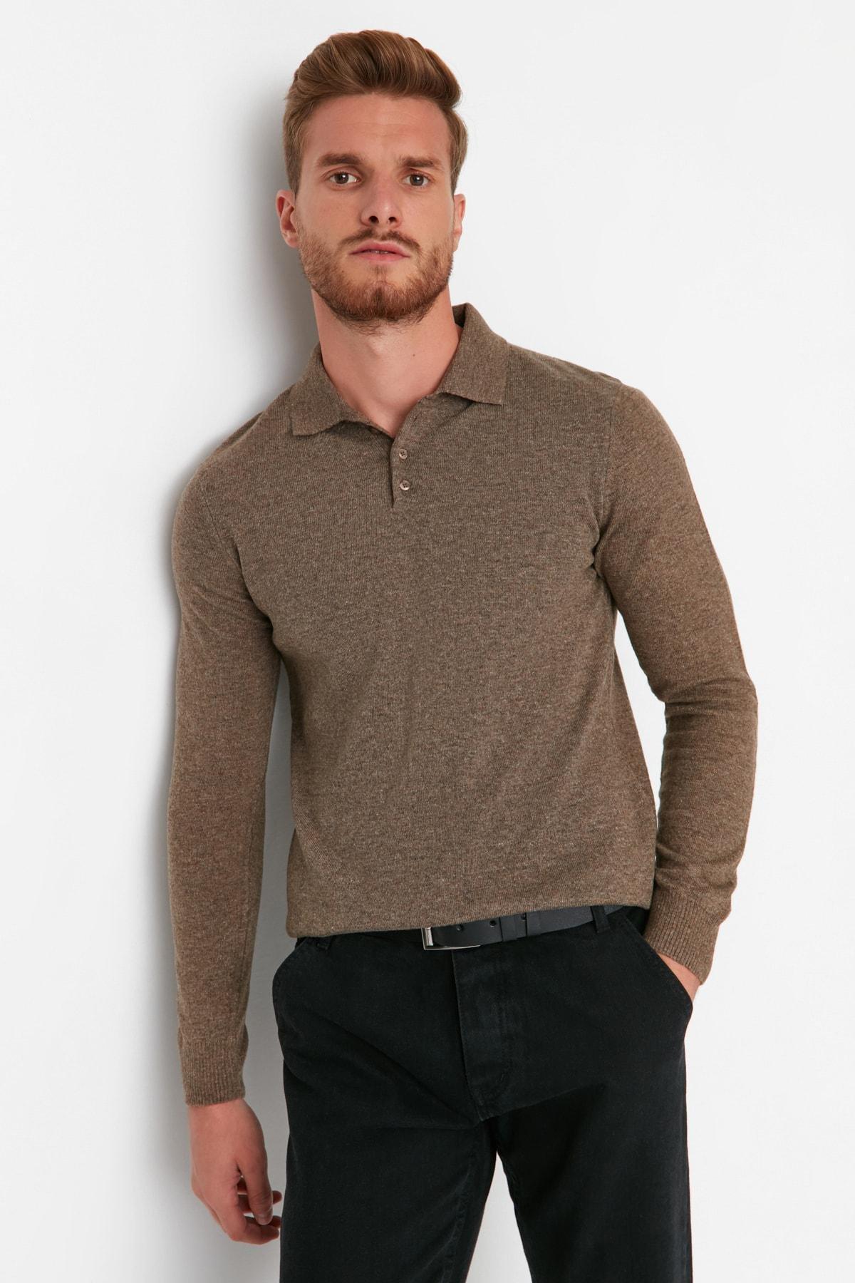 Brown Polo Neck Slim Sweater, , large image number 1
