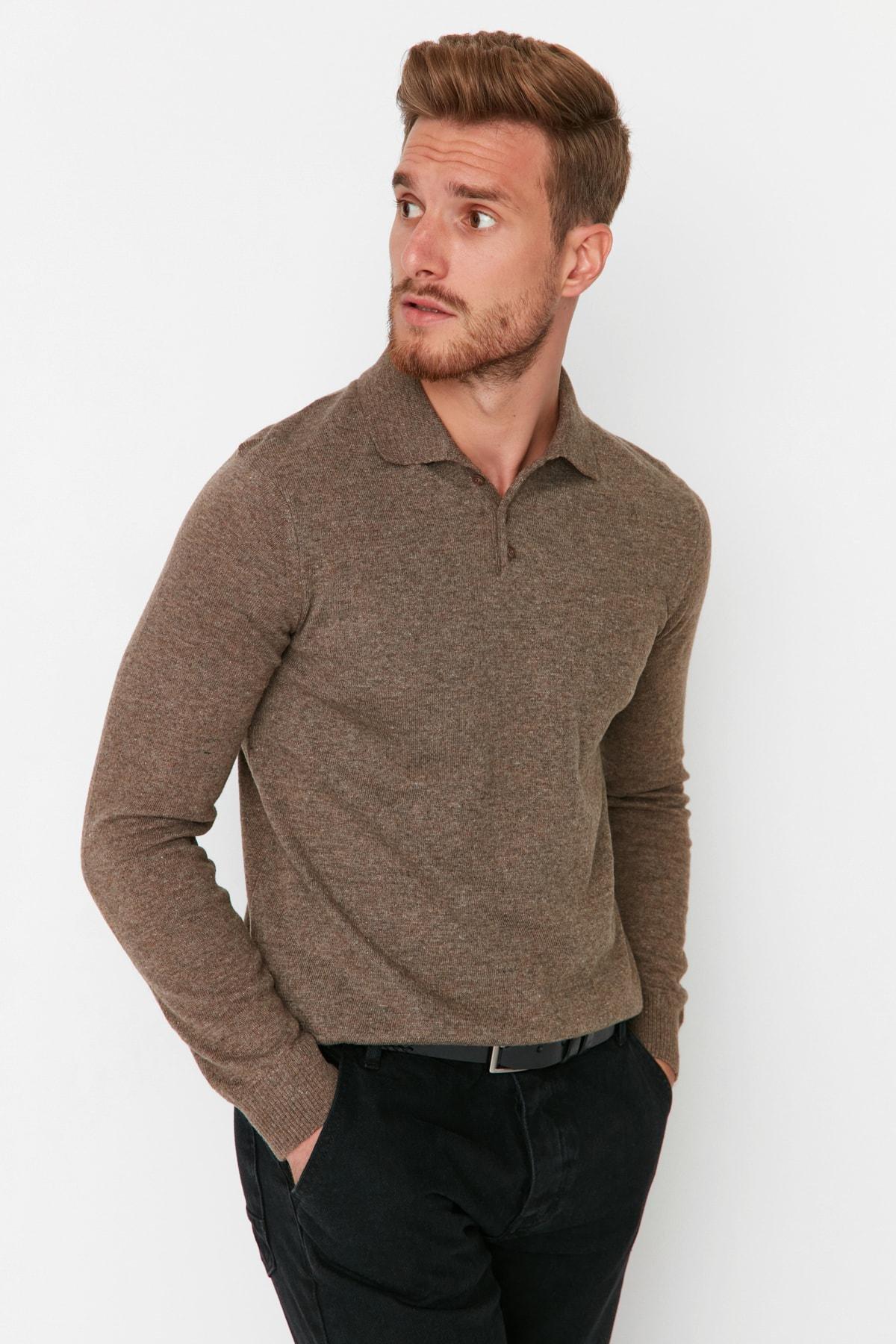Brown Polo Neck Slim Sweater, , large image number 2