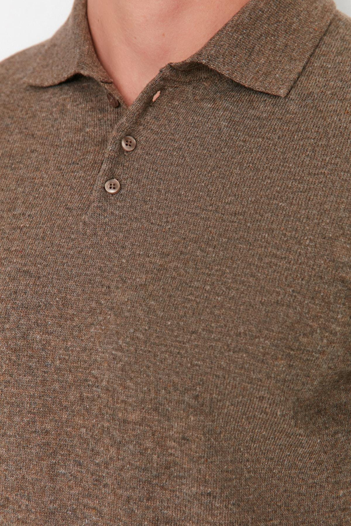 Brown Polo Neck Slim Sweater, , large image number 3
