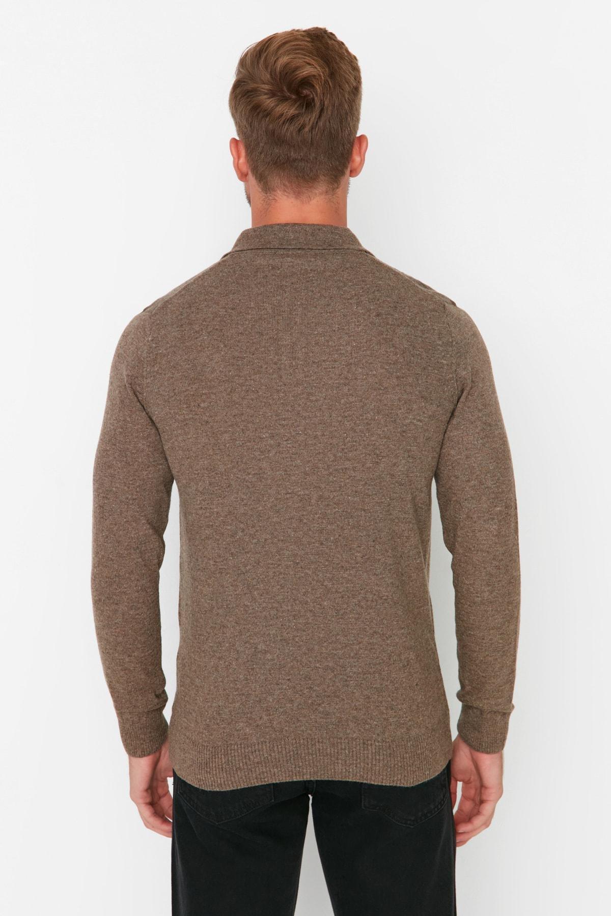 Brown Polo Neck Slim Sweater, , large image number 4