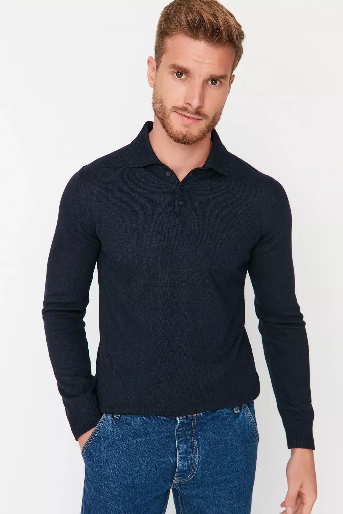 Blue Slim Sweater, Dark blue, medium