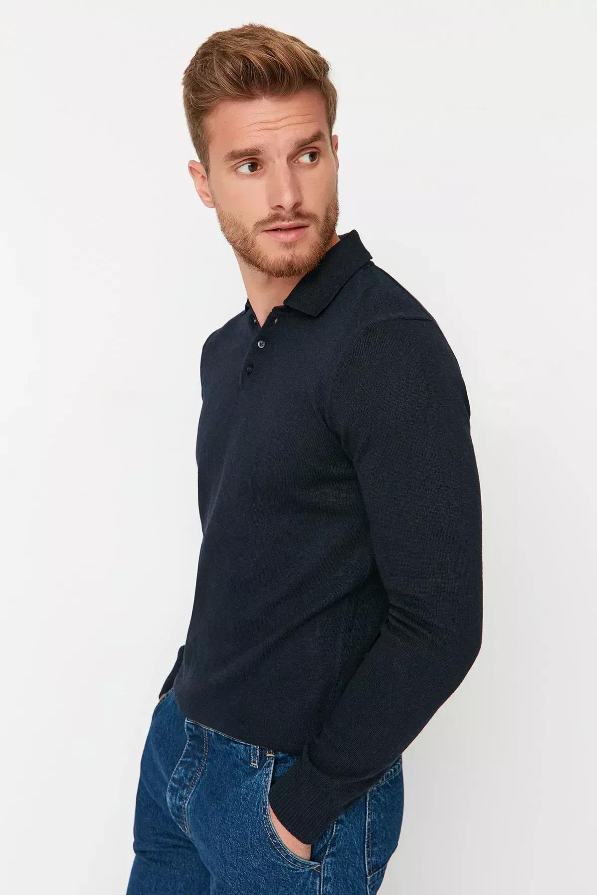Blue Slim Sweater, Dark blue, medium