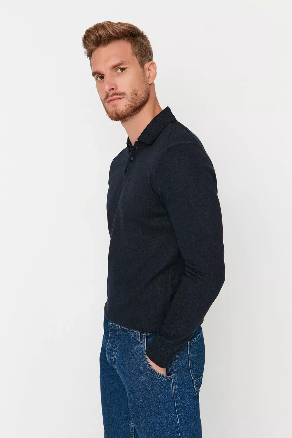 Blue Slim Sweater, Dark blue, large image number 3