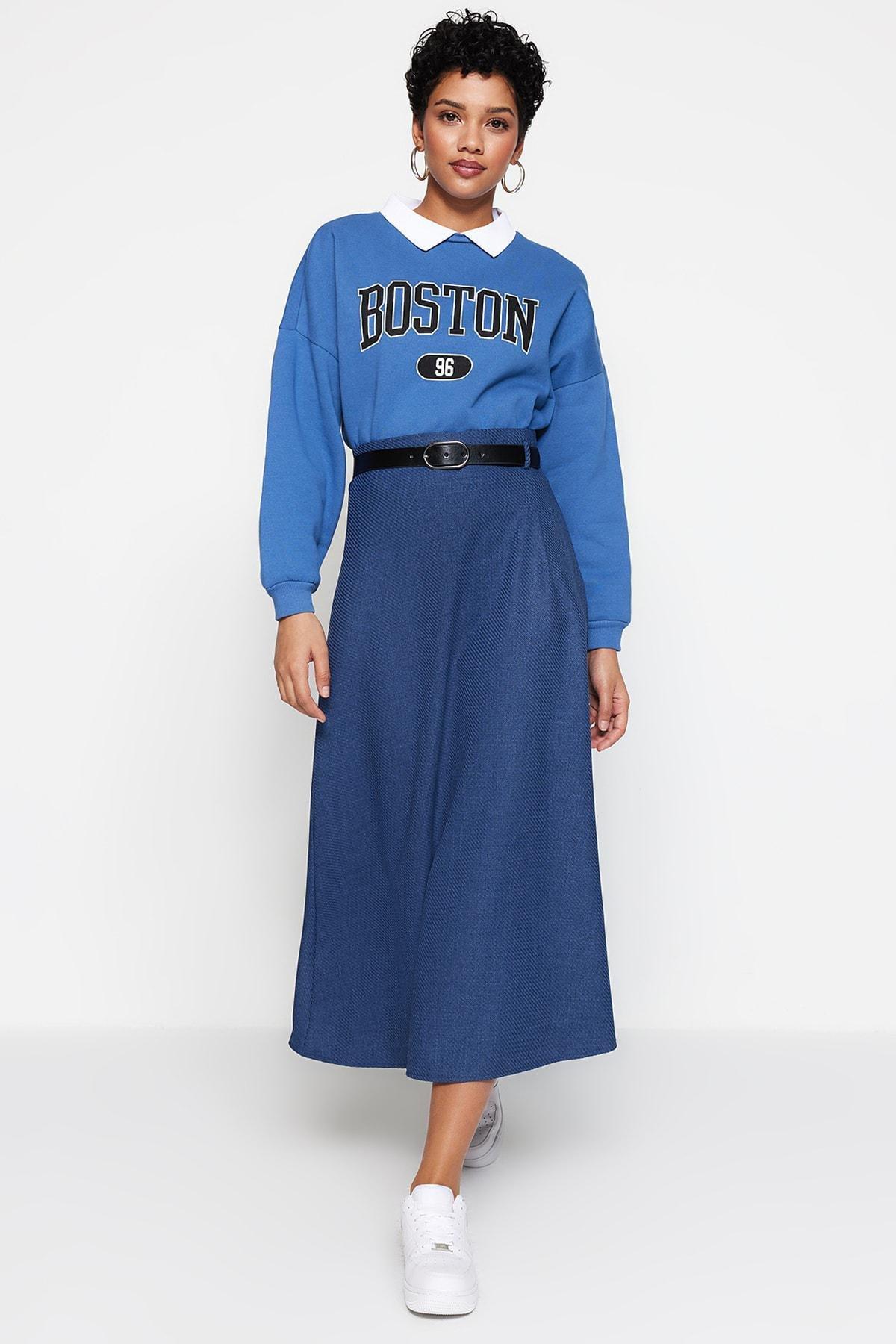 Navy A-Line Maxi Skirt, , large image number 0
