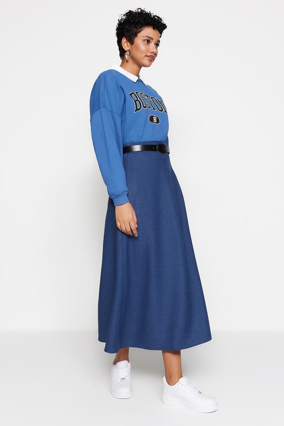 Navy A-Line Maxi Skirt, , large image number 1