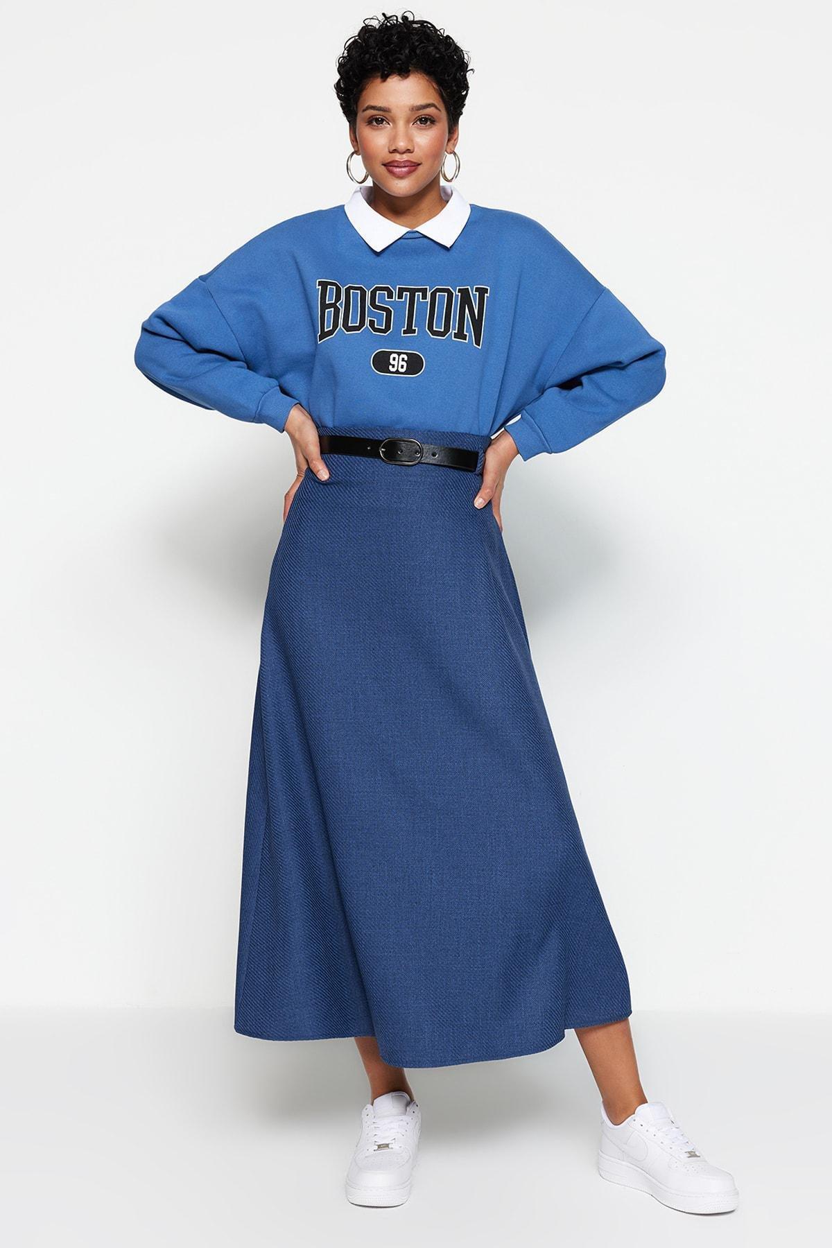 Navy A-Line Maxi Skirt, , large image number 3