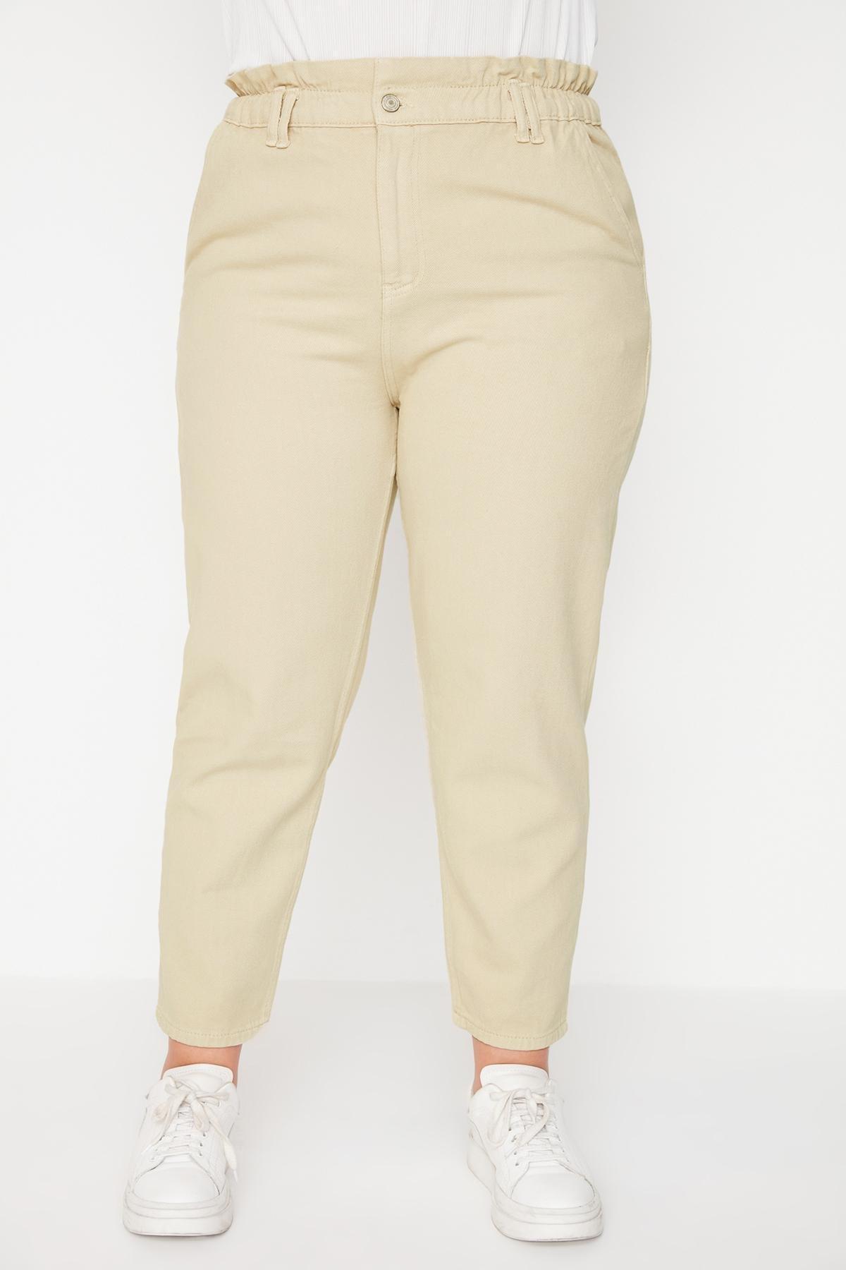 Trendyol - Beige Mom Plus Size Jeans