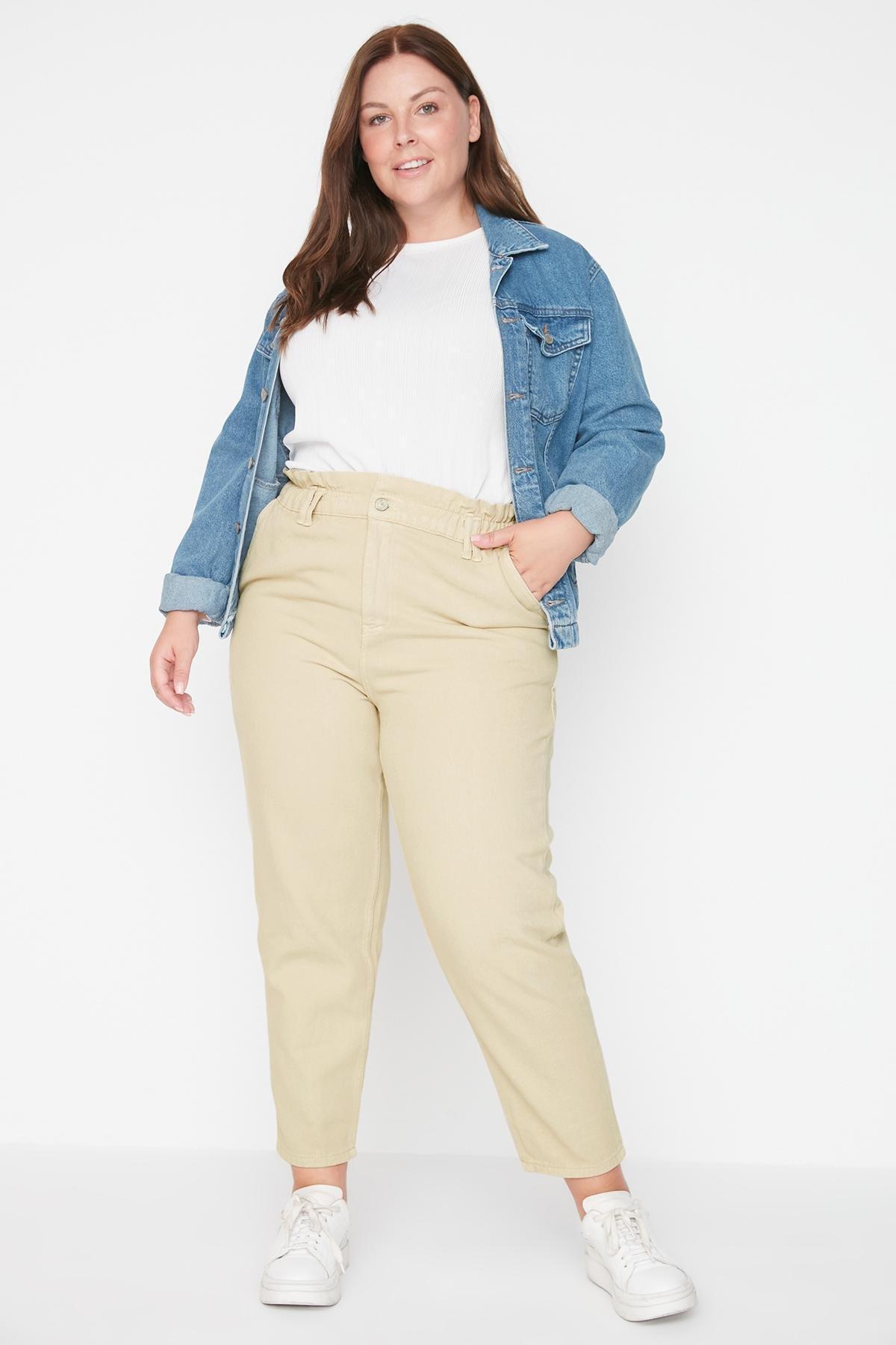 Trendyol - Beige Mom Plus Size Jeans