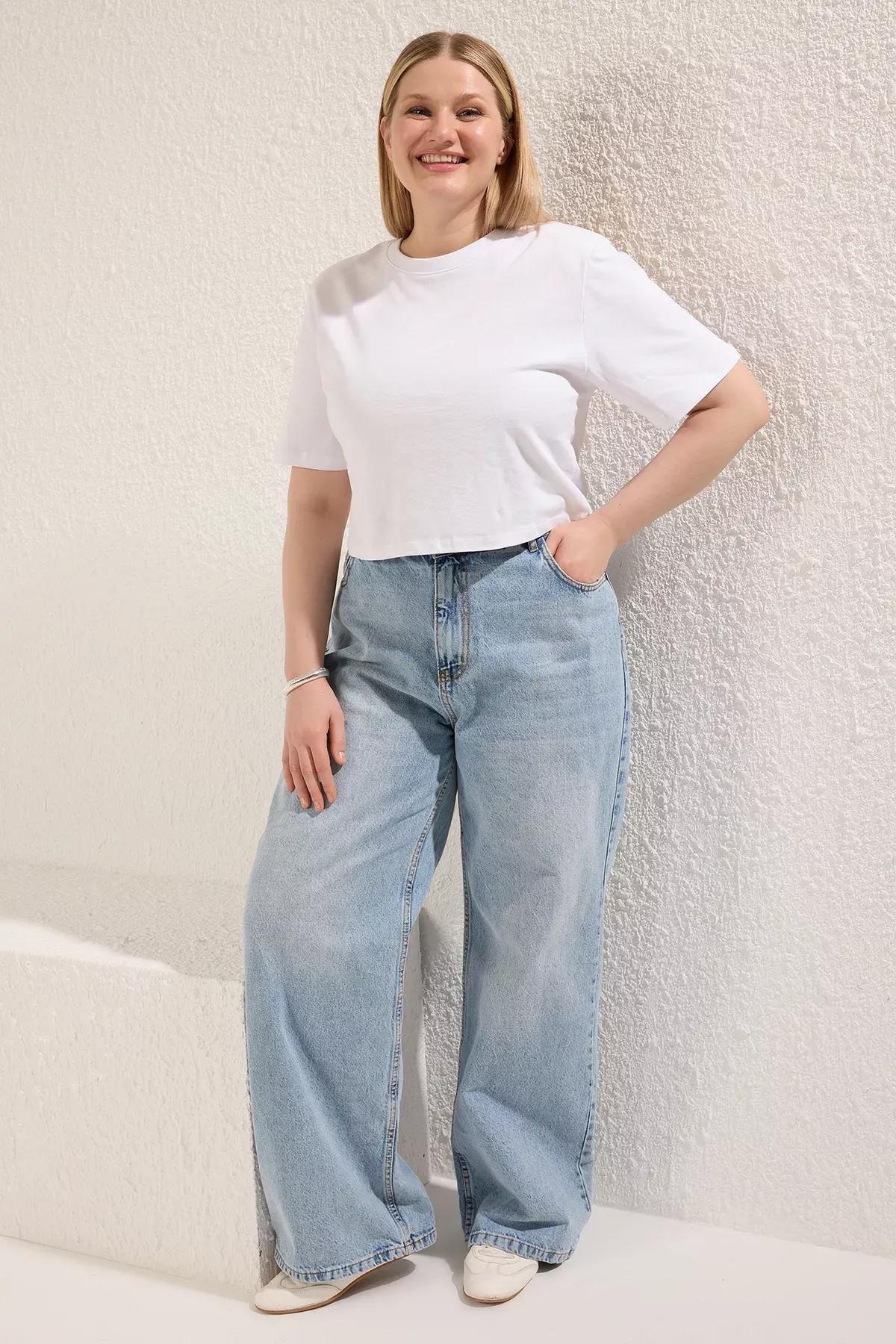 Blue High Waist Wide Jeans, , large image number 1