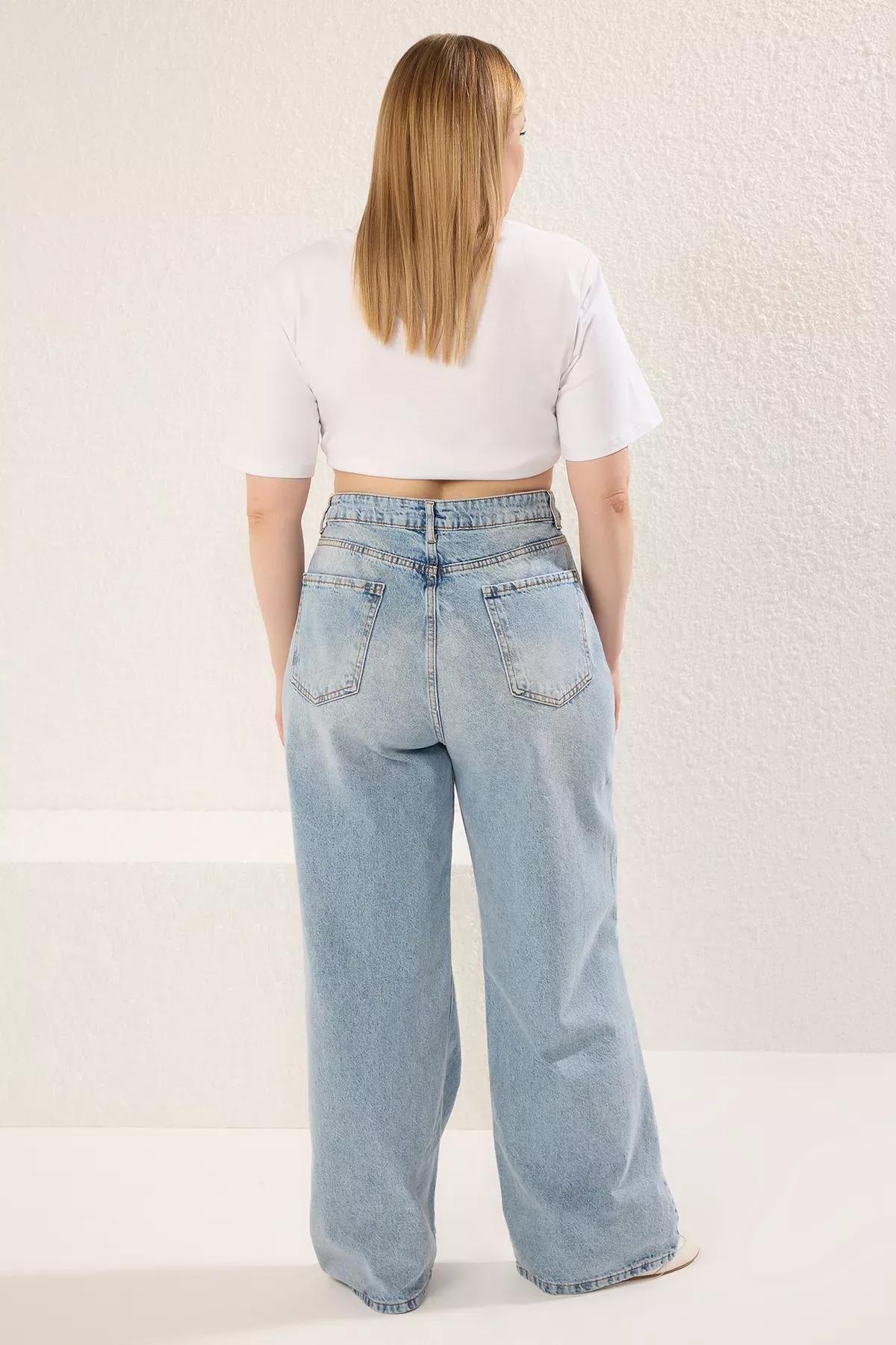Blue High Waist Wide Jeans, , large image number 4