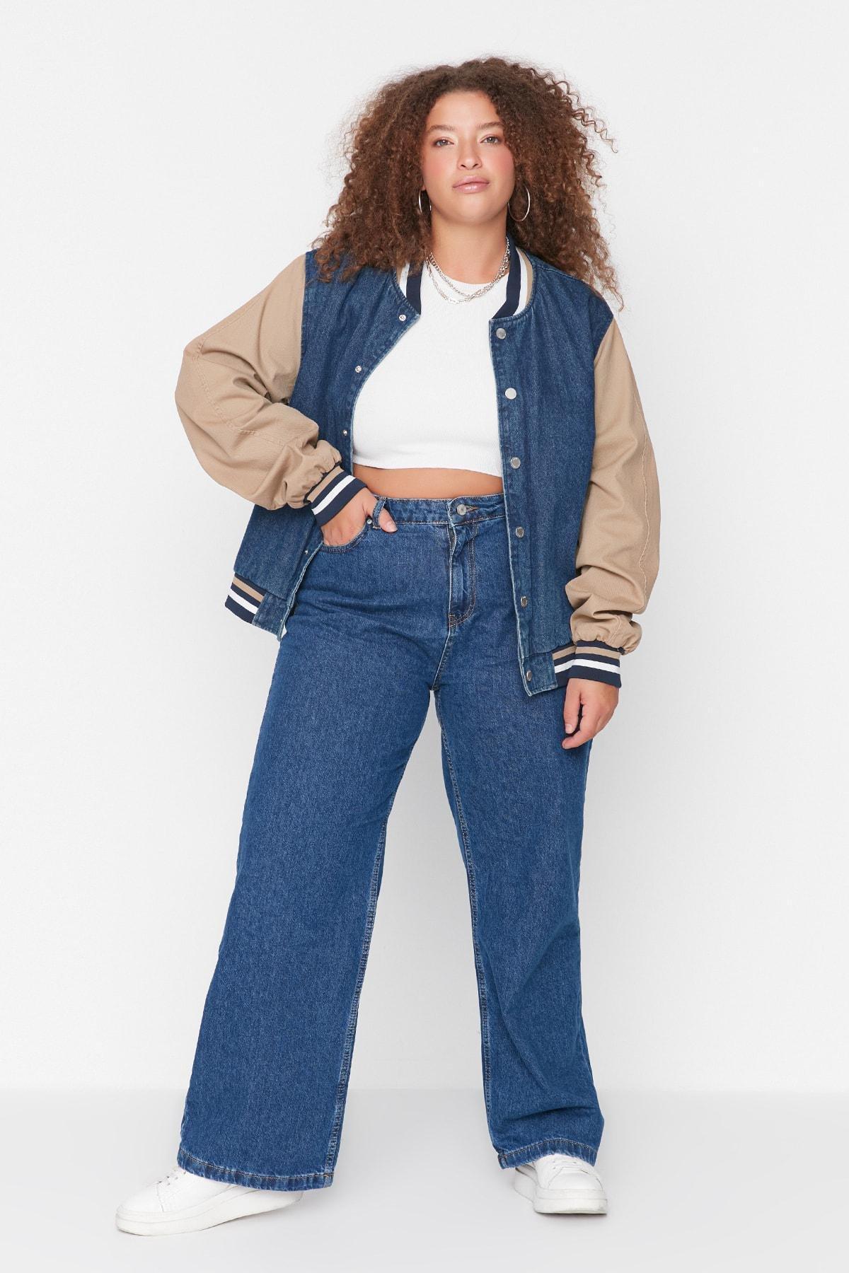 Navy Wide Leg Plus Size Jeans, , large image number 0
