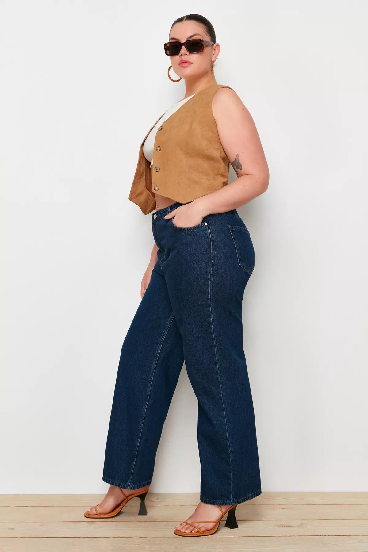 Navy Wide Leg Plus Size Jeans, Dark blue, large image number 1