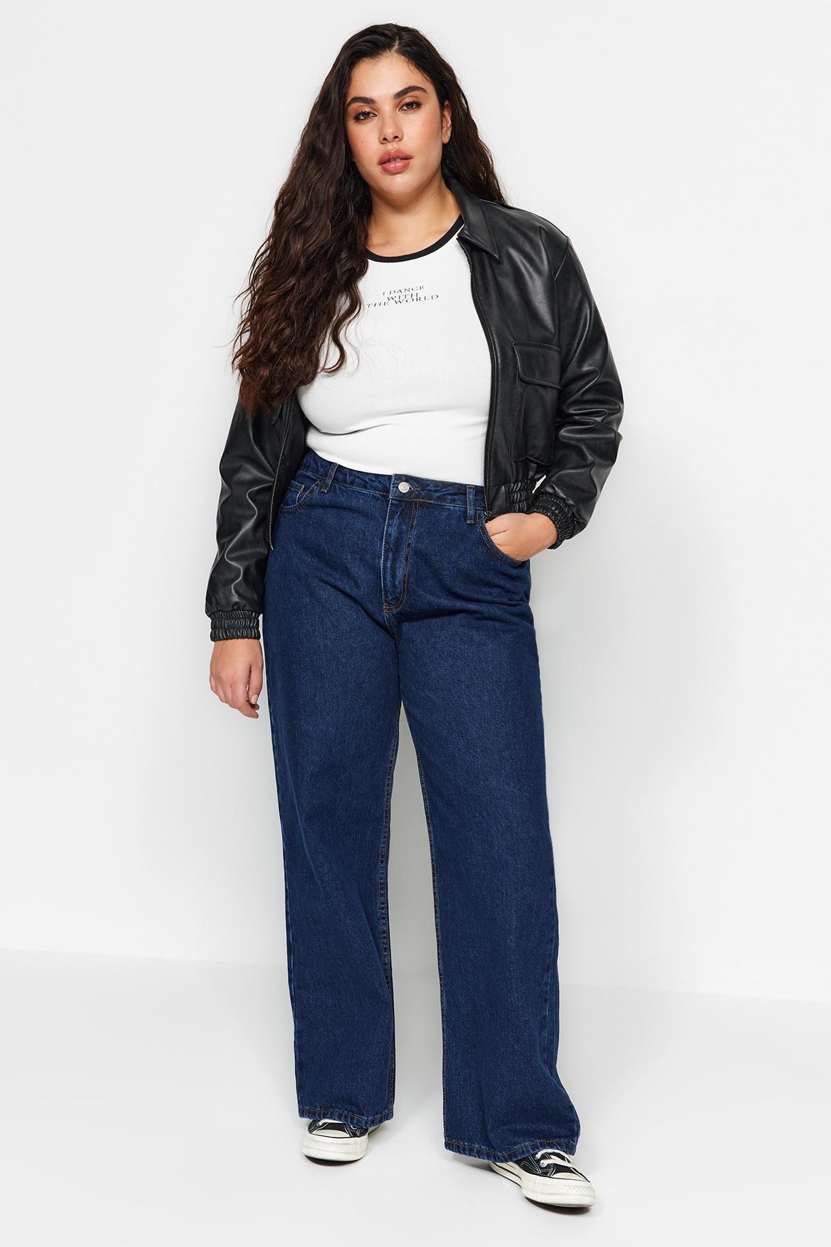 Navy Wide Leg Plus Size Jeans, , large image number 2