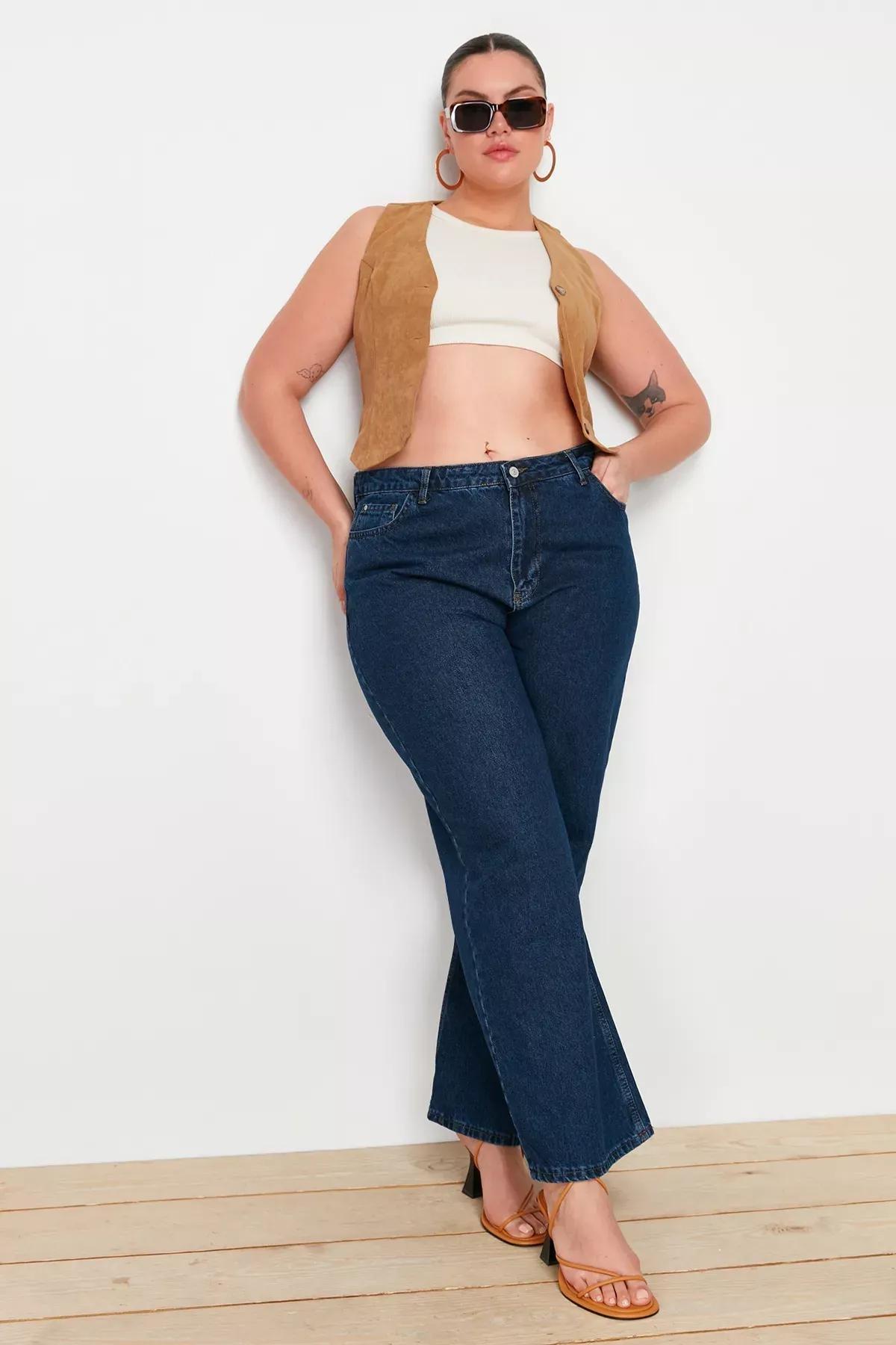 Navy Wide Leg Plus Size Jeans, Dark blue, large image number 2
