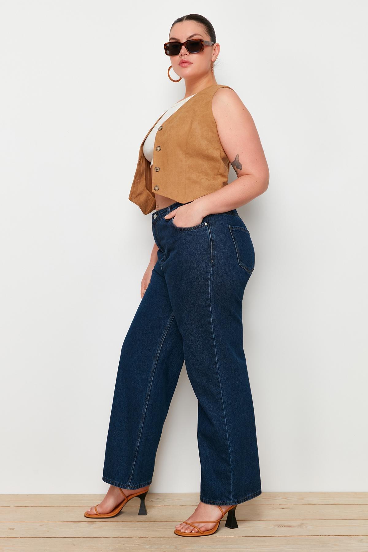 Navy Wide Leg Plus Size Jeans, , large image number 3