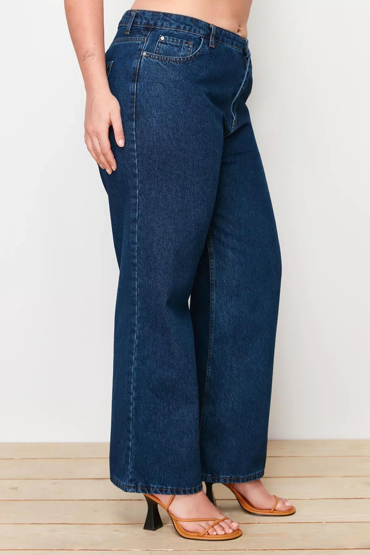 Navy Wide Leg Plus Size Jeans, Dark blue, large image number 3