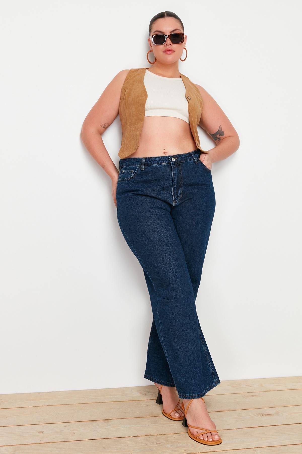 Navy Wide Leg Plus Size Jeans, , large image number 4