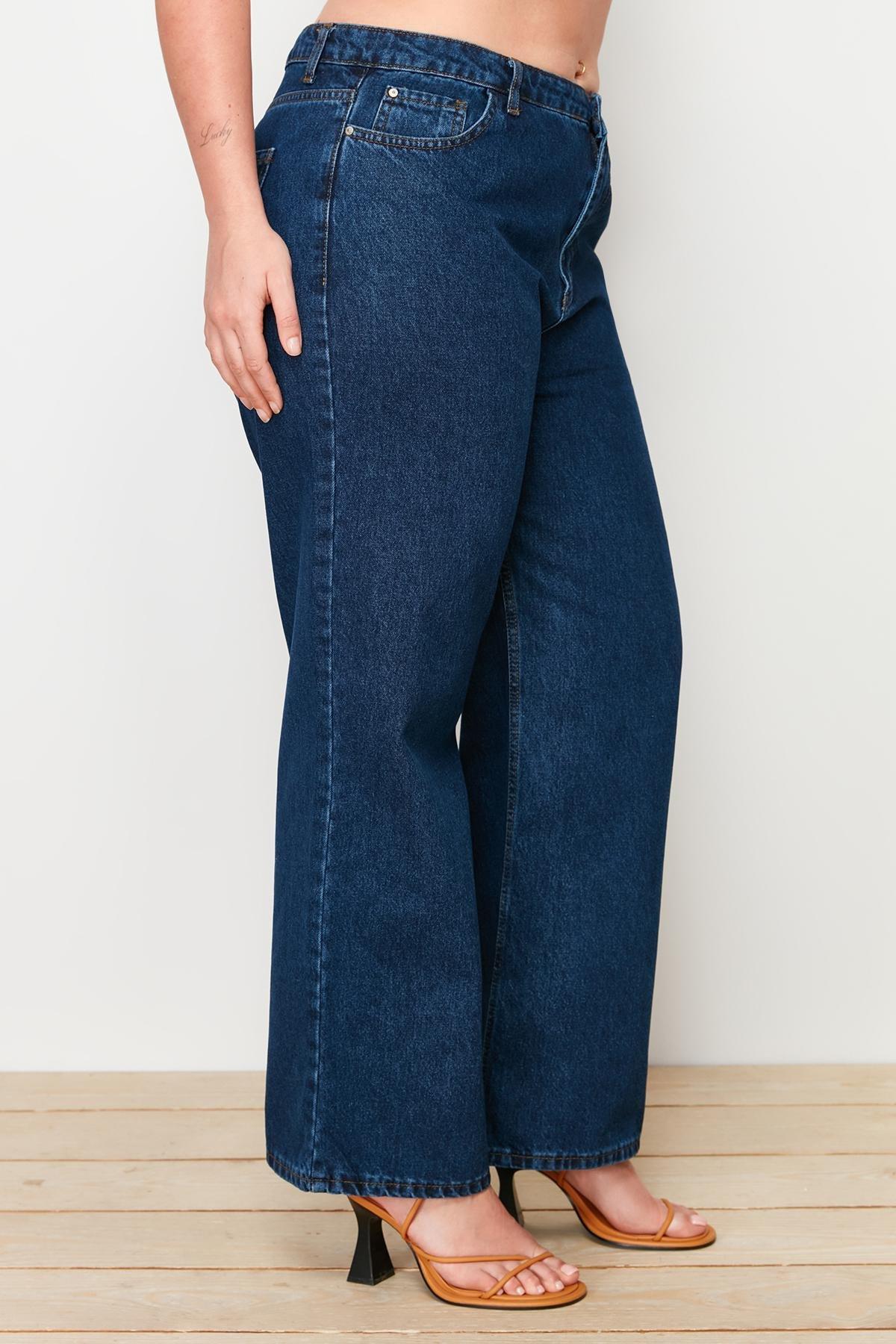 Navy Wide Leg Plus Size Jeans, , large image number 5