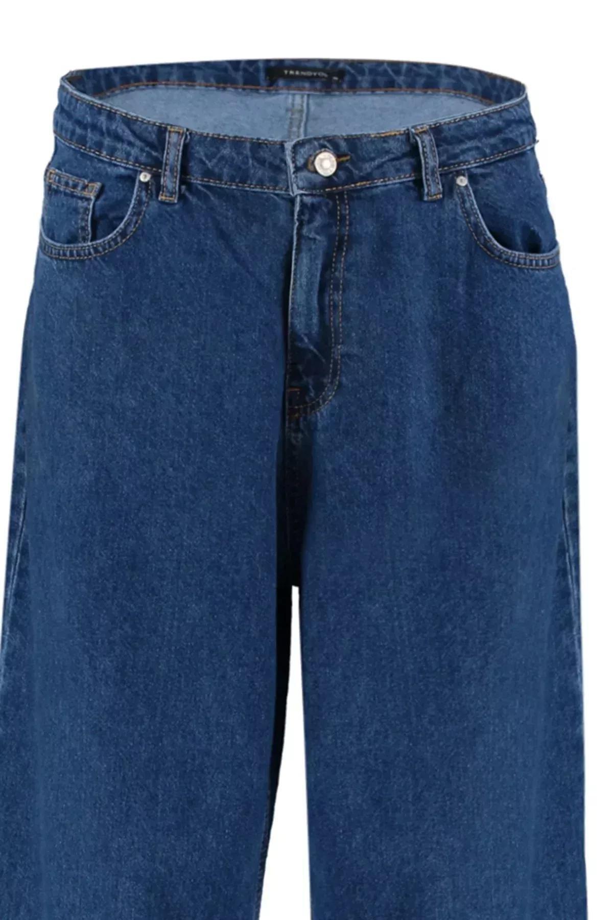 Navy Wide Leg Plus Size Jeans, Dark blue, large image number 6