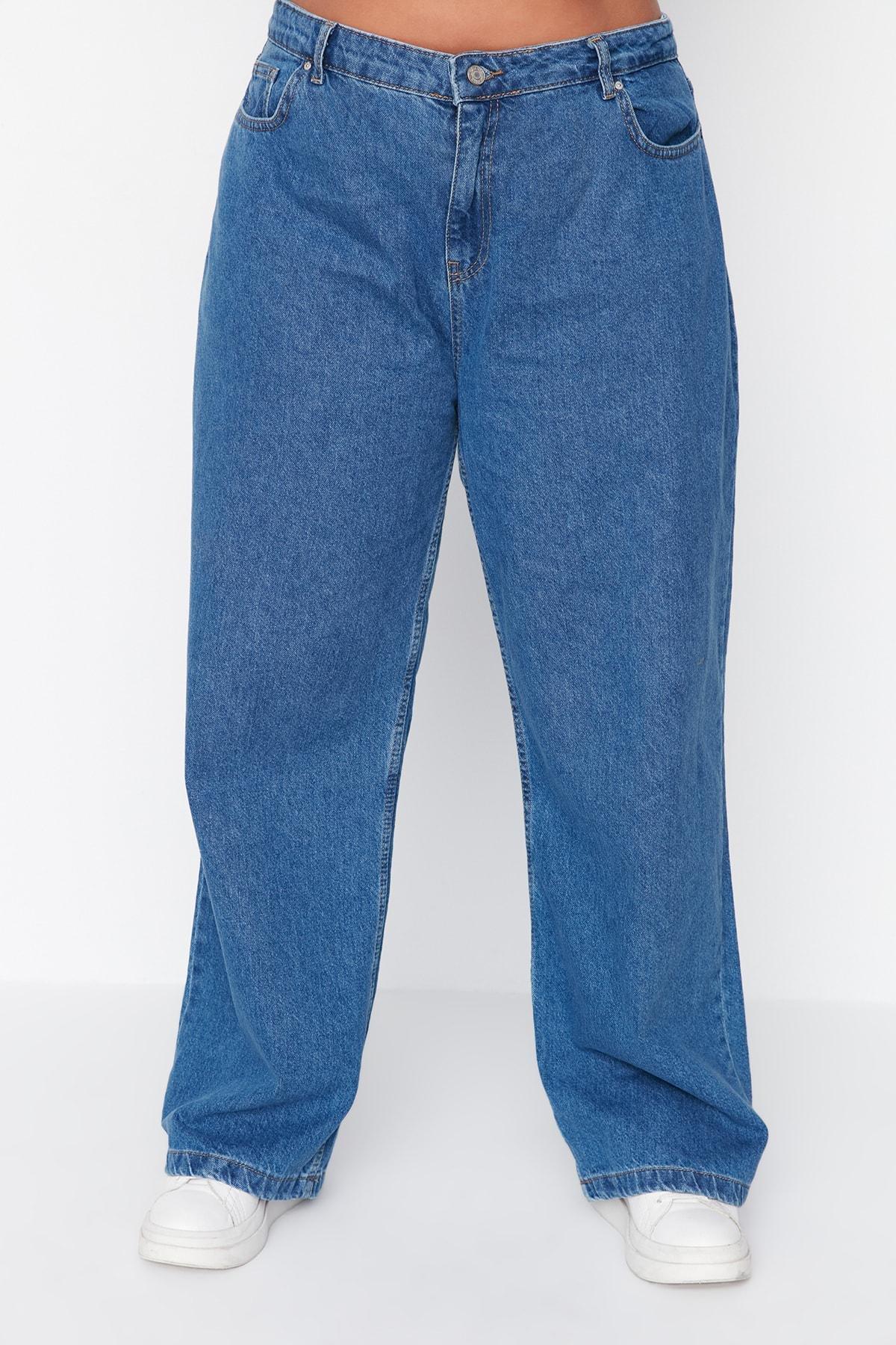 Blue High Waist Wide Leg Plus Size Jeans, , large image number 4