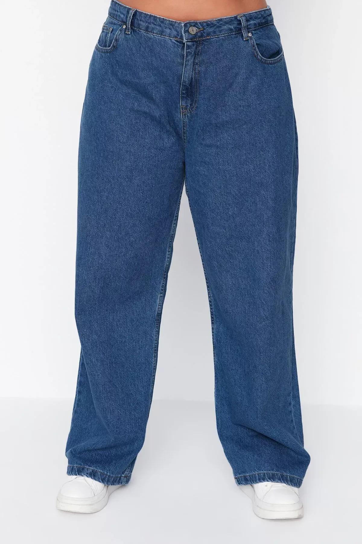 Blue High Waist Wide Leg Plus Size Jeans, Blue, large image number 4
