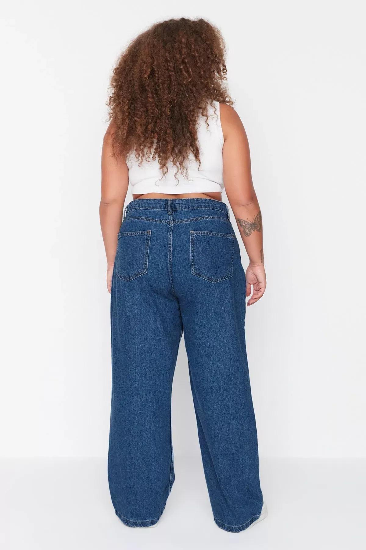 Blue High Waist Wide Leg Plus Size Jeans, Blue, large image number 6