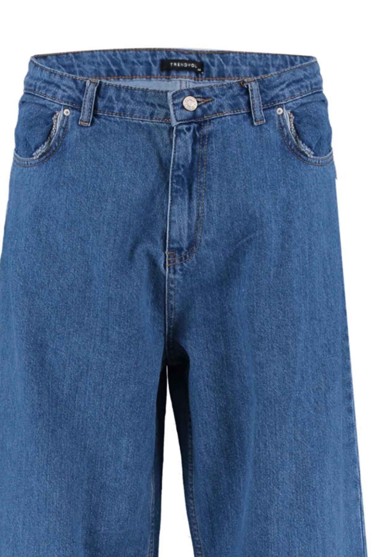 Blue High Waist Wide Leg Plus Size Jeans, , large image number 7