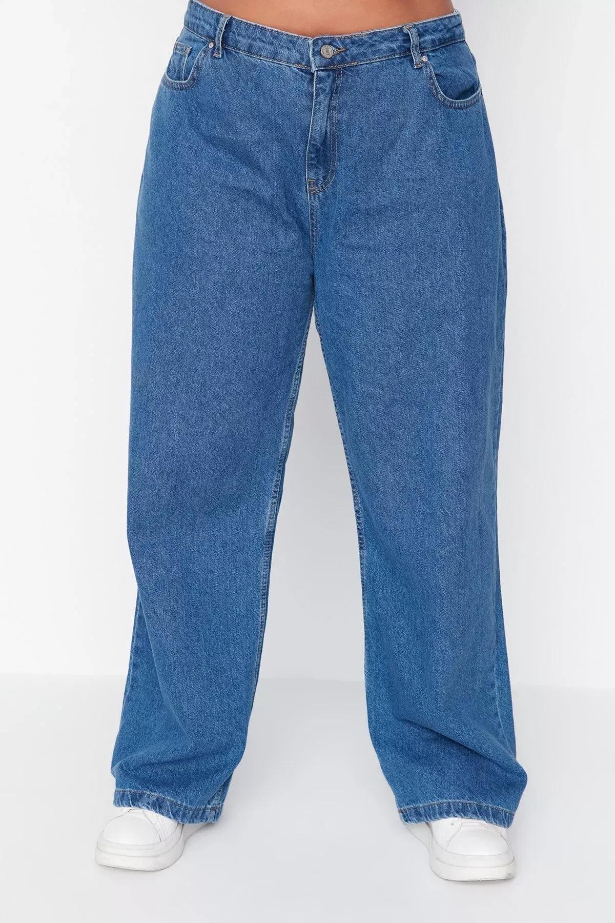 Blue High Waist Wide Leg Plus Size Jeans, Blue, large image number 7