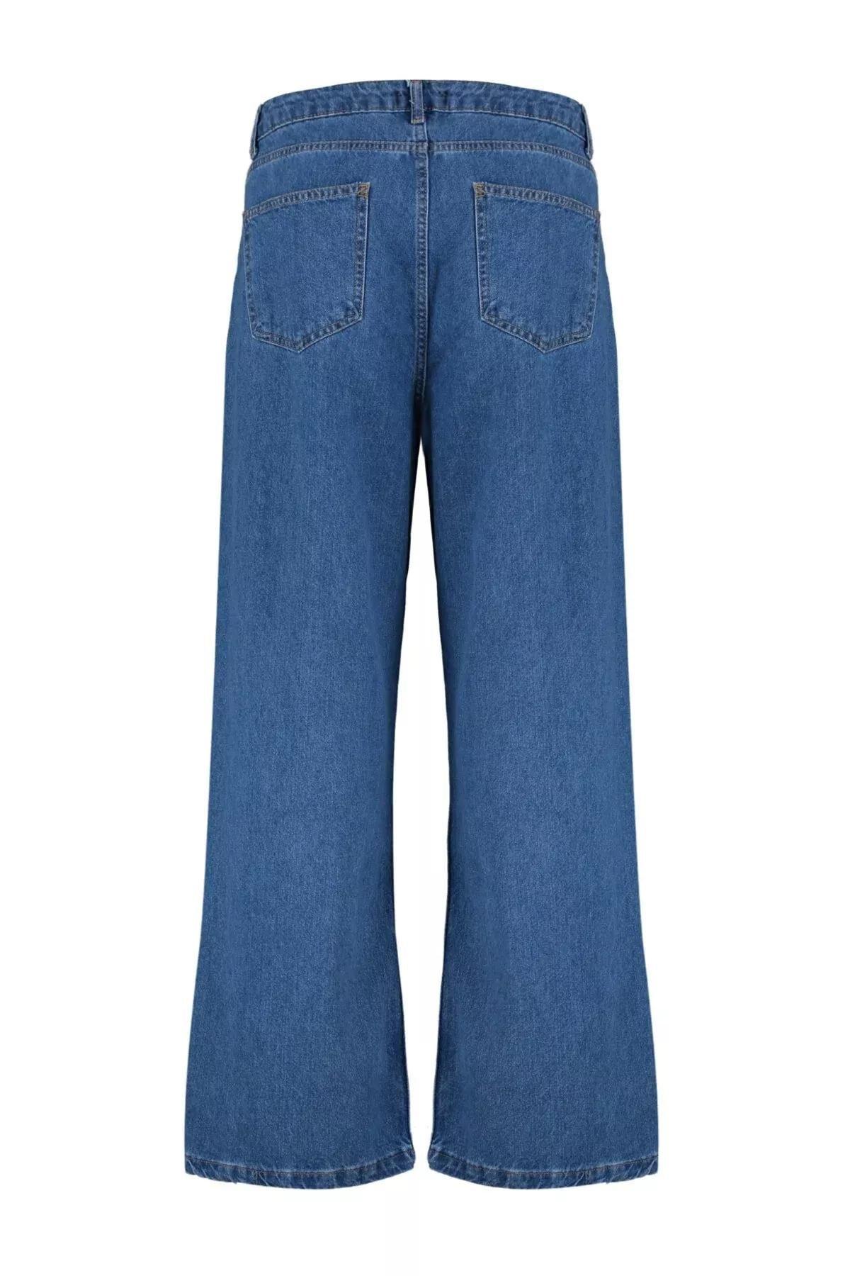 Blue High Waist Wide Leg Plus Size Jeans, Blue, large image number 13