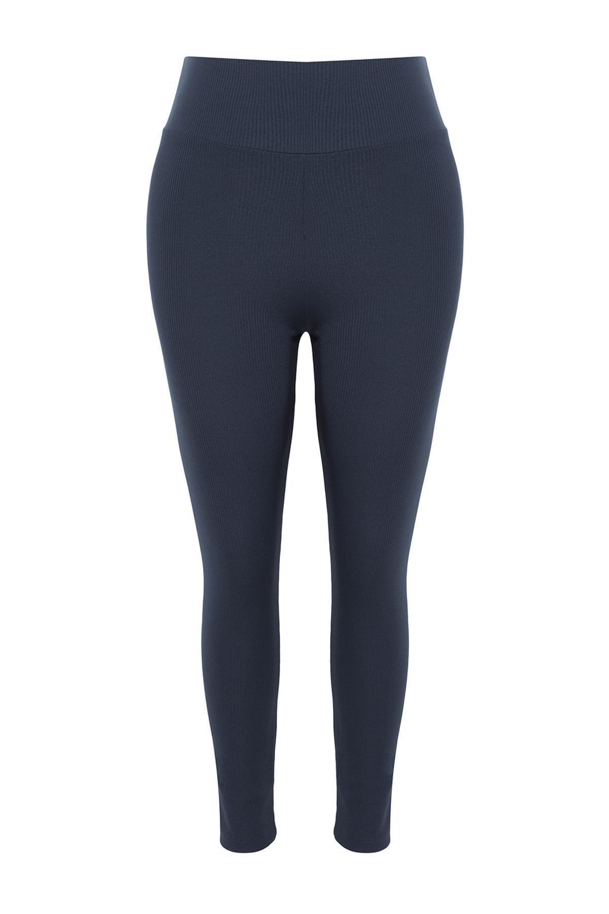 Navy Ribbed Knitted Leggings, , large image number 1
