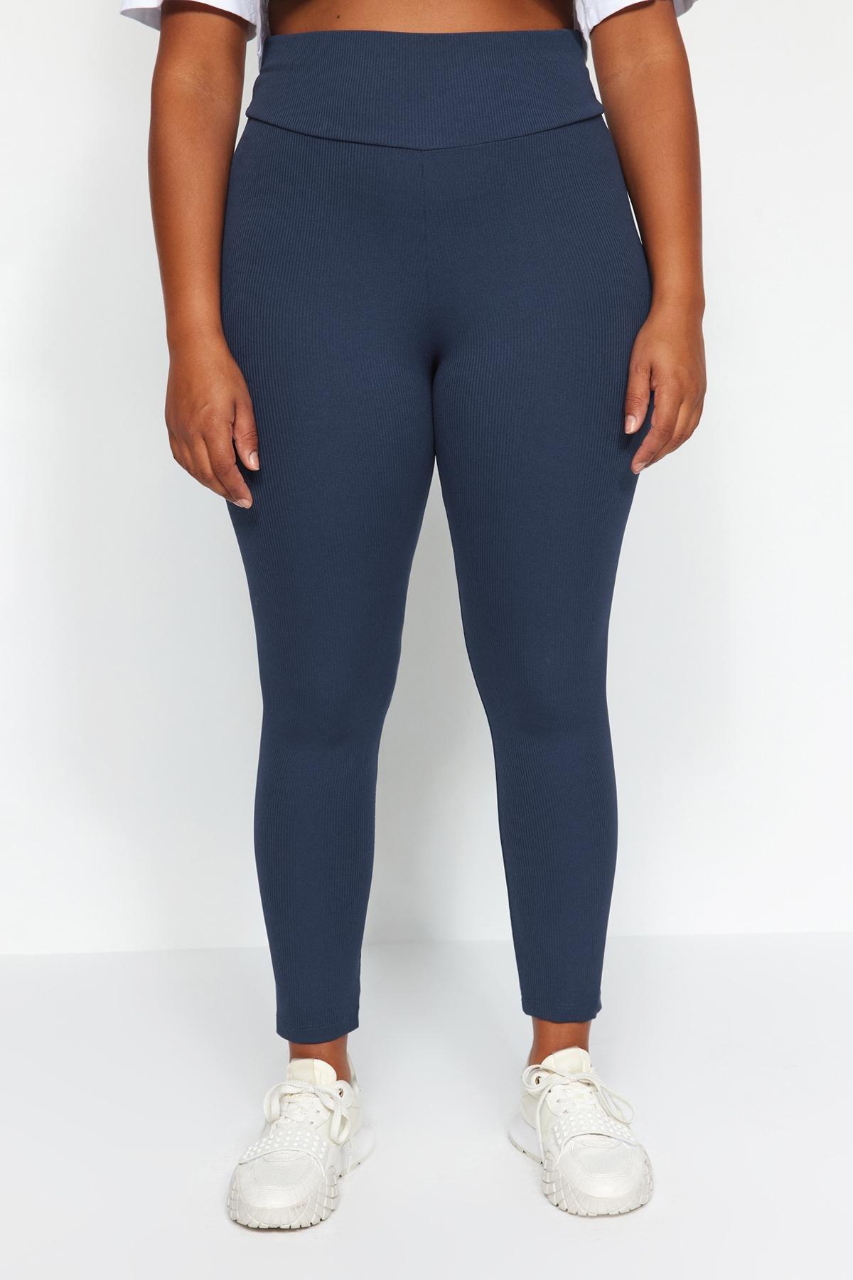 Navy Ribbed Knitted Leggings, , large image number 4