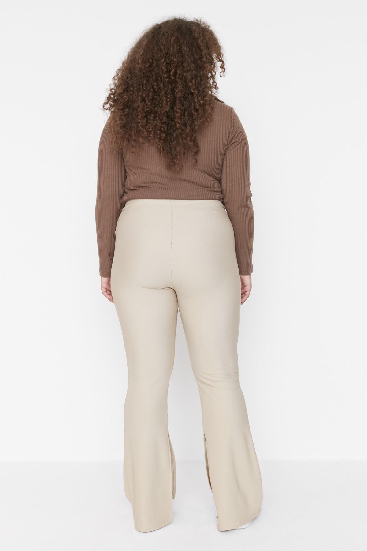 Beige Slim Plus Size Pants, , large image number 4
