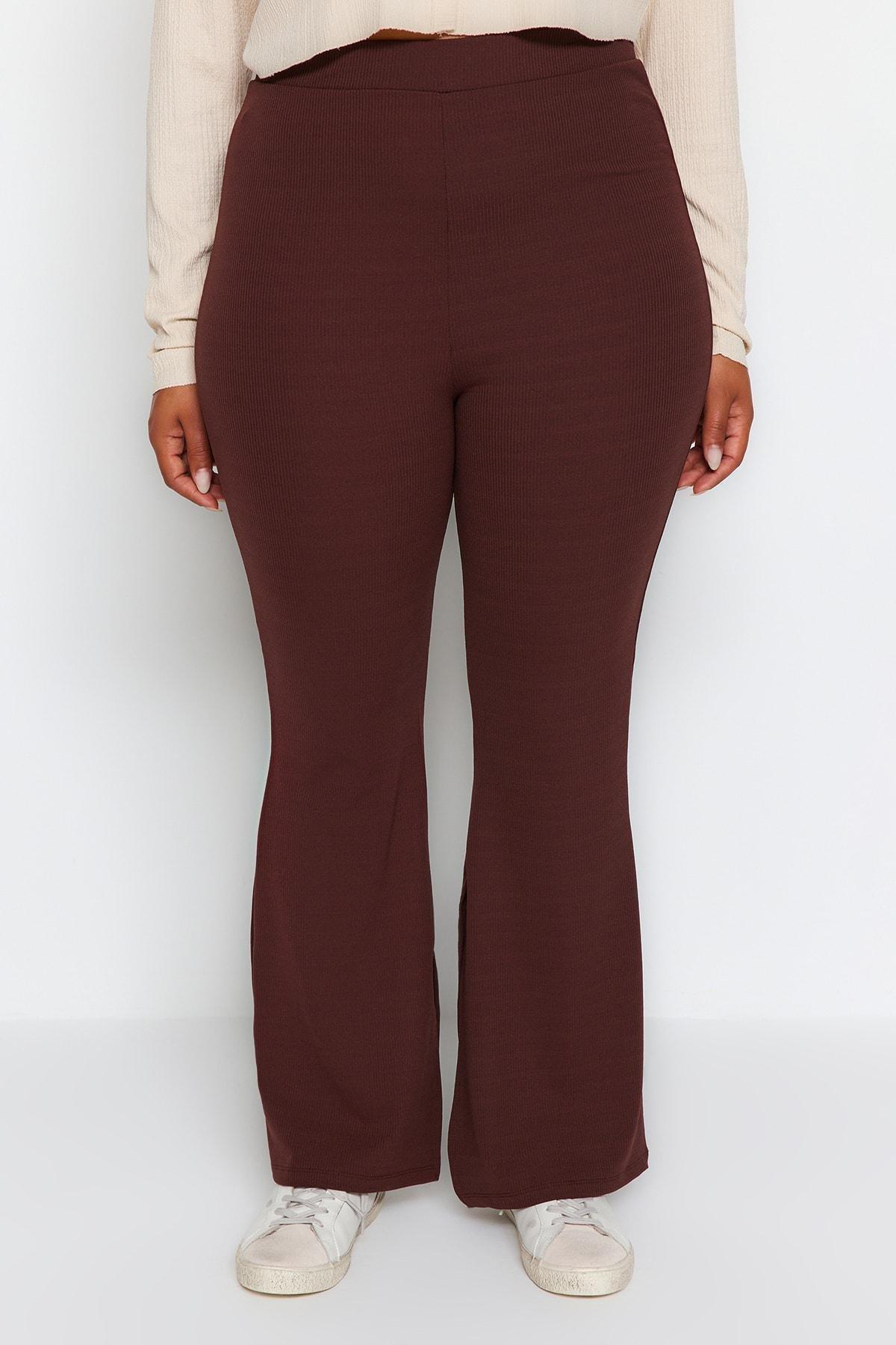 Brown Slim High Waist Plus Size Pants, , large image number 4