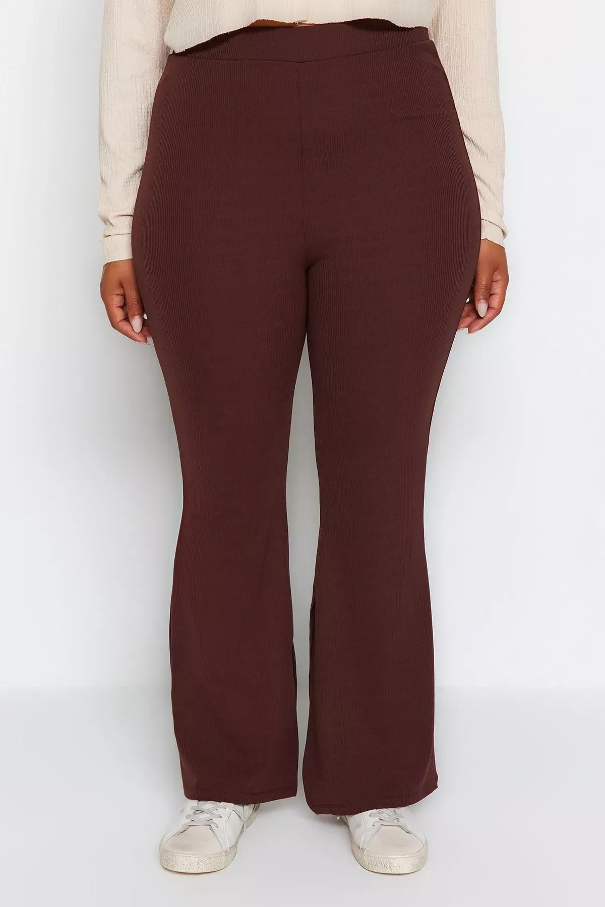 بنطال بقصة سليم فت بخصر مرتفع للمقاسات الكبيرة، بني, Brown, large image number 4