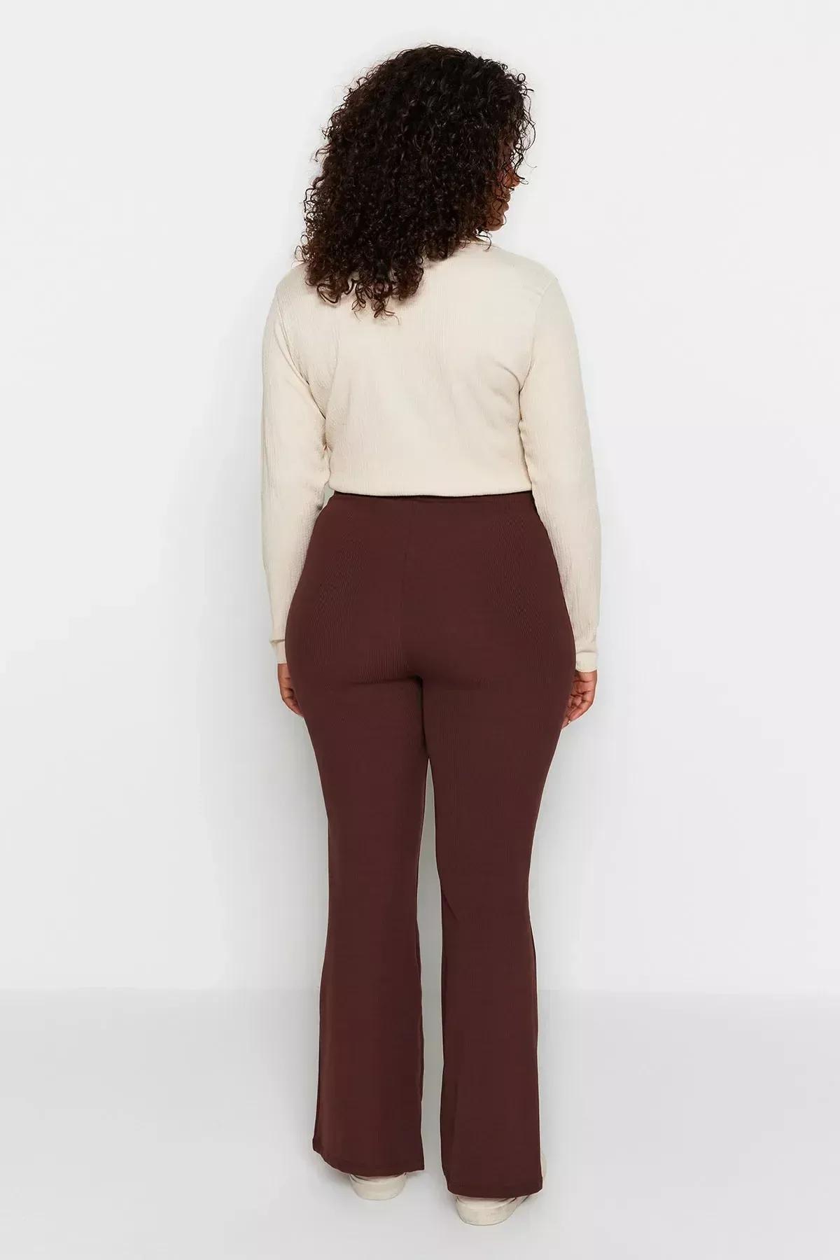 بنطال بقصة سليم فت بخصر مرتفع للمقاسات الكبيرة، بني, Brown, large image number 6